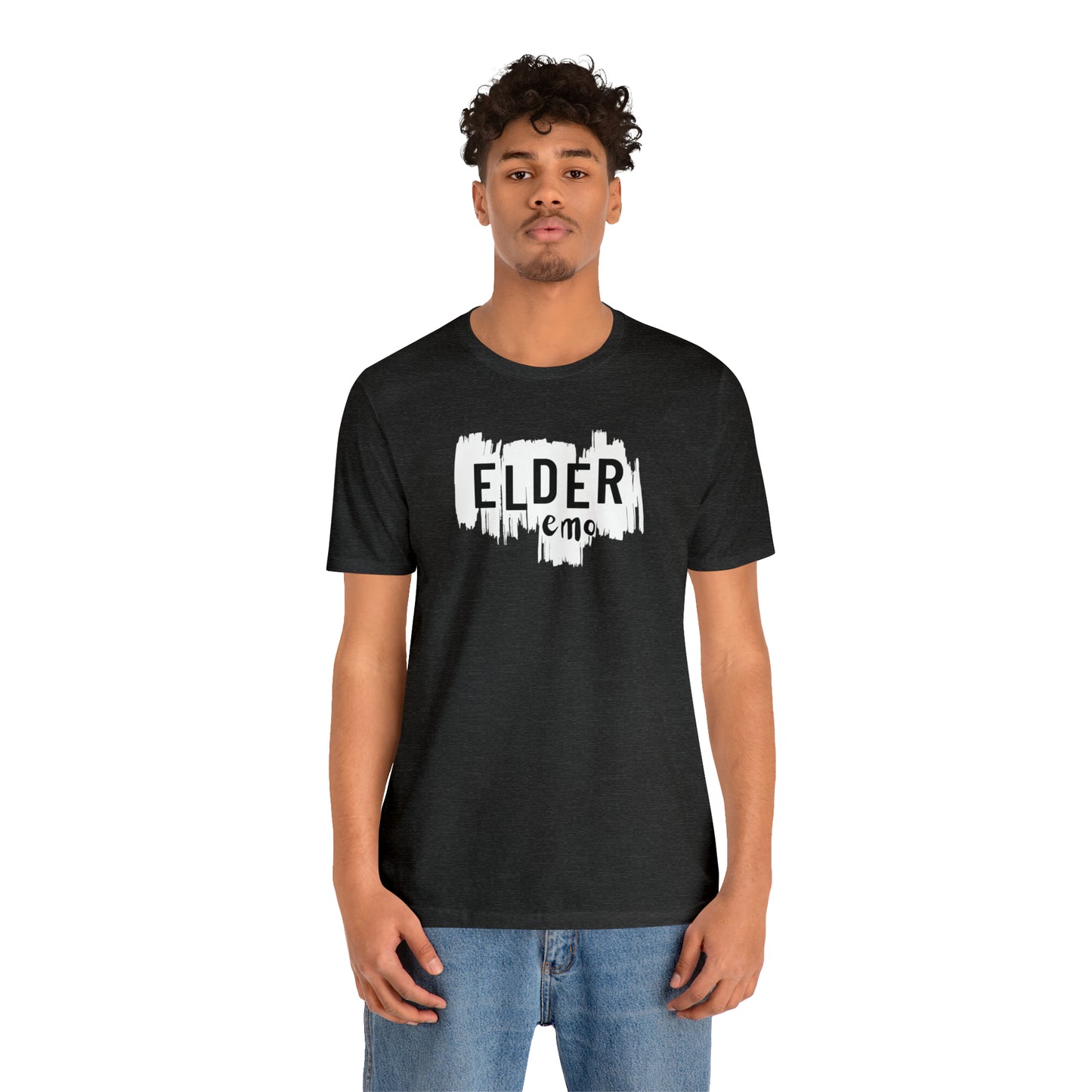 Vertical paint WHITE LETTER Elder Emo, Unisex Jersey Short Sleeve Tee