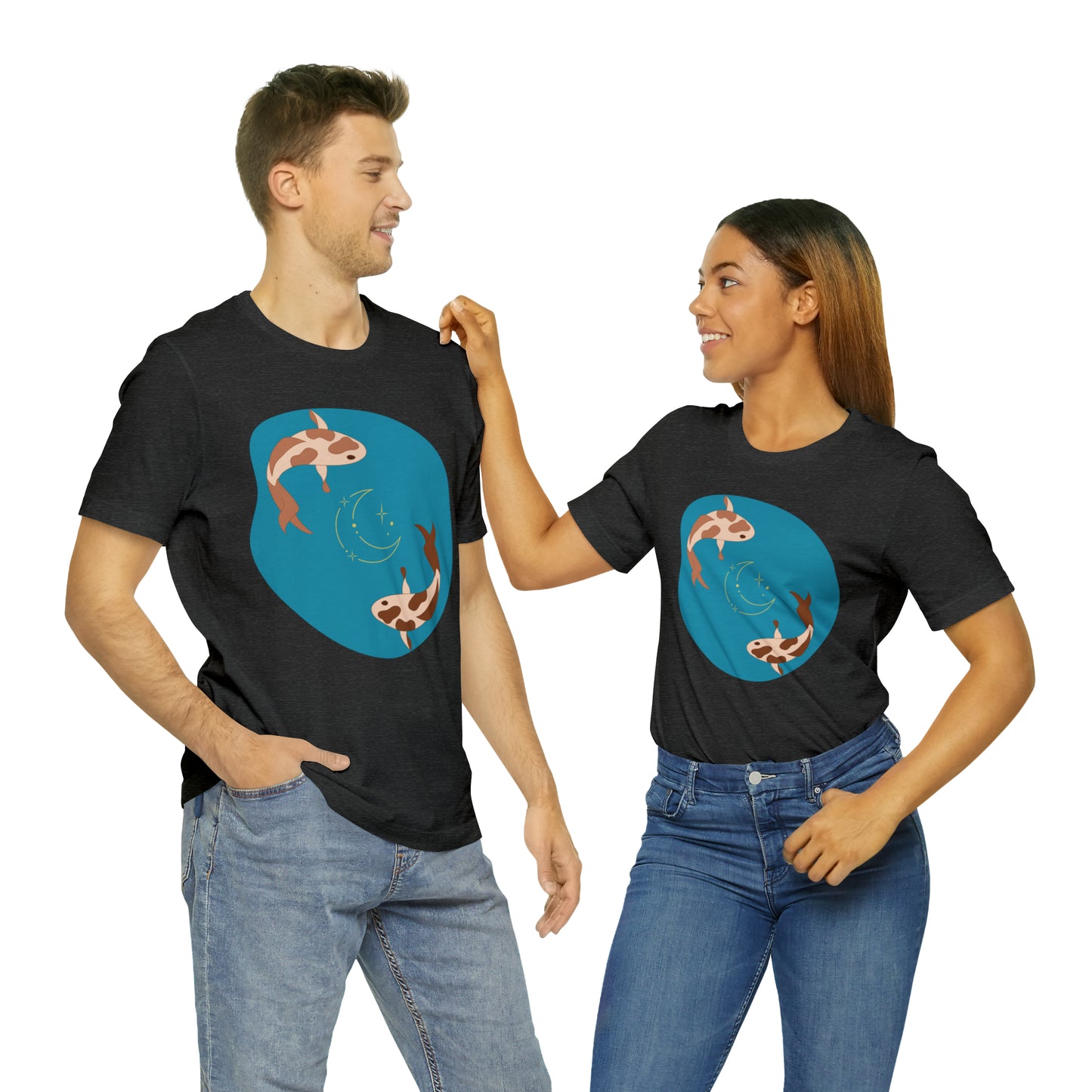 Blue Pond Moon Koi, Unisex Jersey Short Sleeve Tee