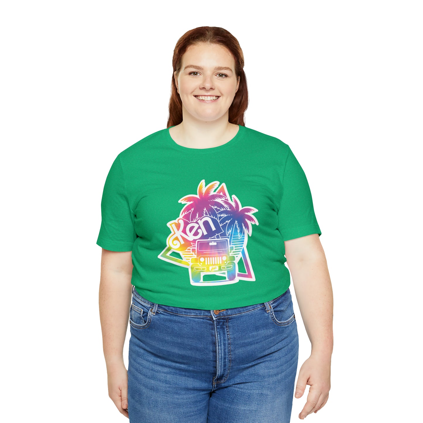 White sticker tie dye, Beep Beep KEN Jeep, Unisex Jersey Short Sleeve Tee