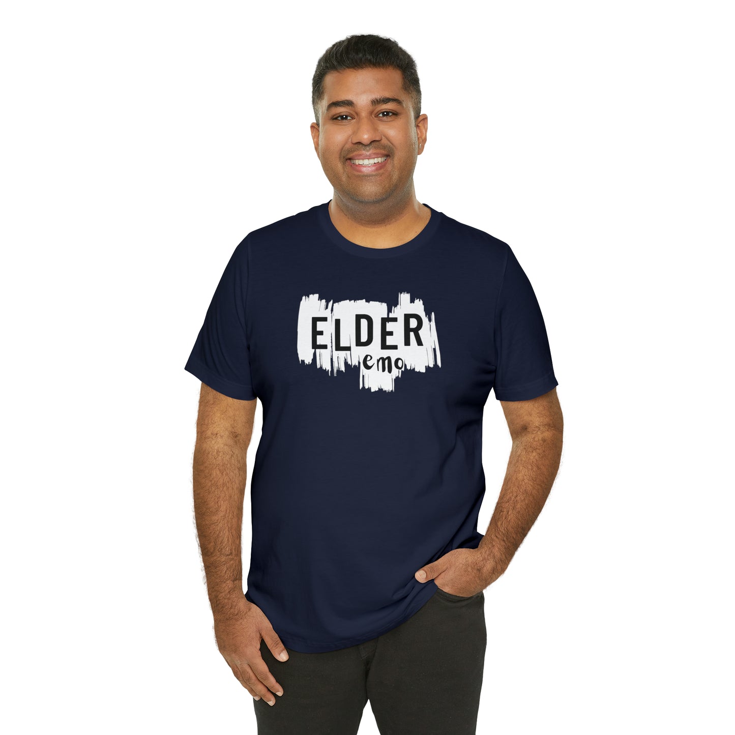 Vertical paint WHITE LETTER Elder Emo, Unisex Jersey Short Sleeve Tee
