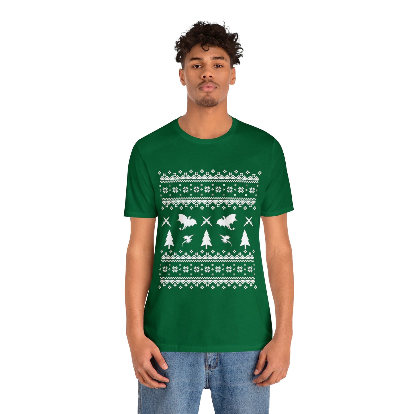 8-bit Fair Isle Dragon Christmas - Version 1 - Unisex T-shirt