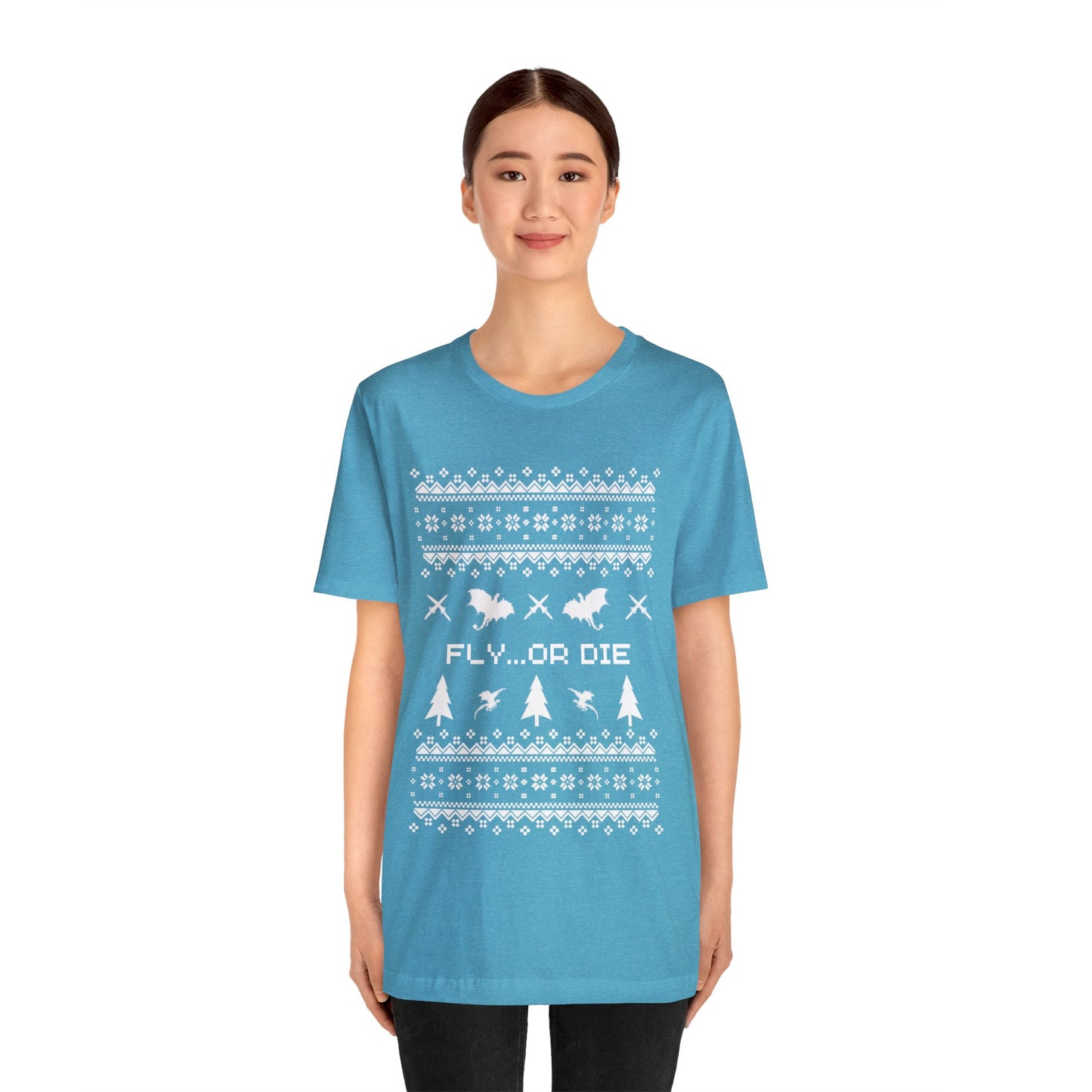 8-bit Fair Isle Dragon Christmas - Version 2 - Unisex T-shirt