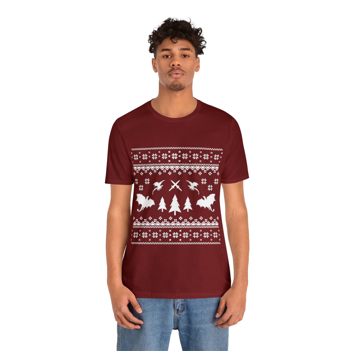8-bit Fair Isle Dragon Christmas - Version 3 - Unisex T-shirt