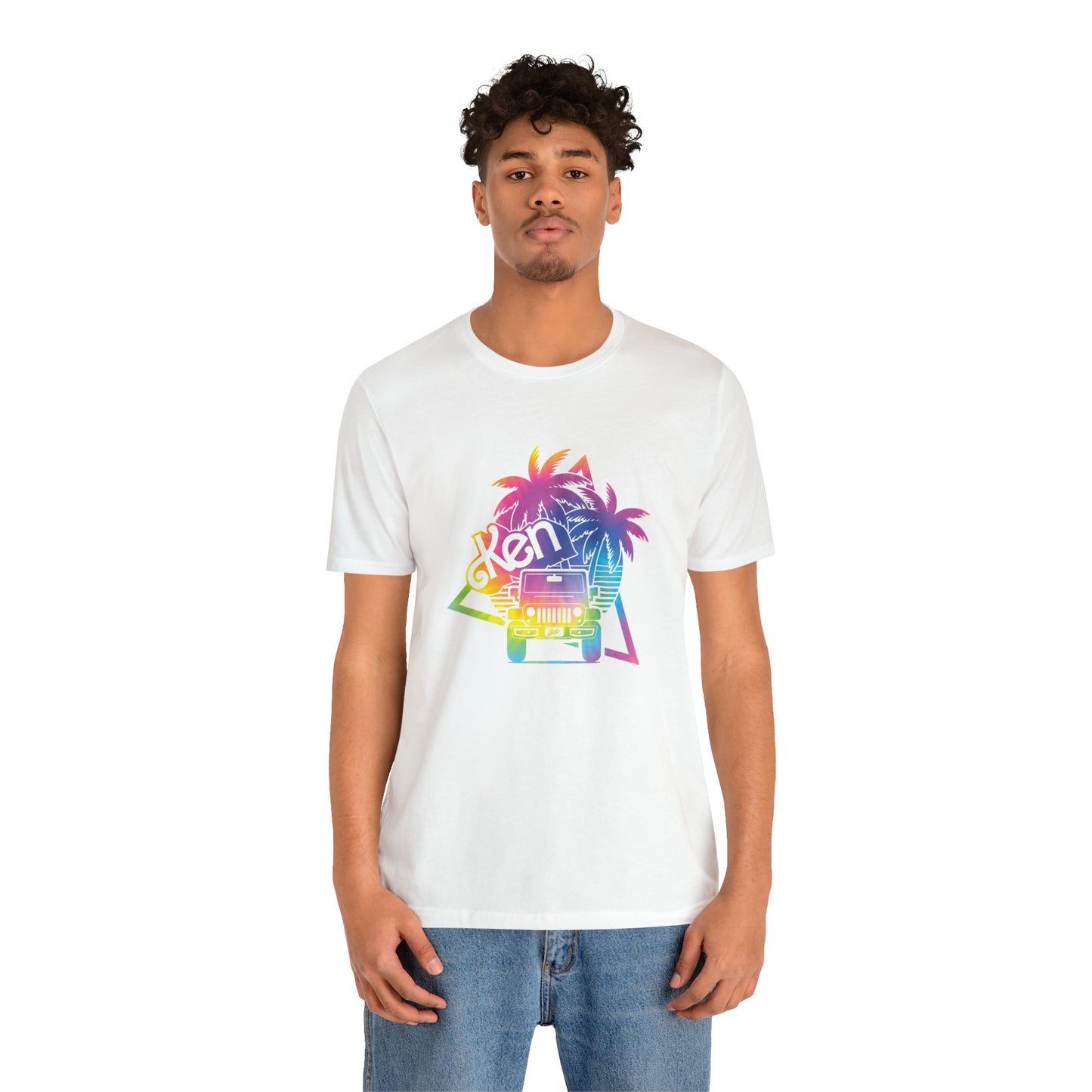 White sticker tie dye, Beep Beep KEN Jeep, Unisex Jersey Short Sleeve Tee