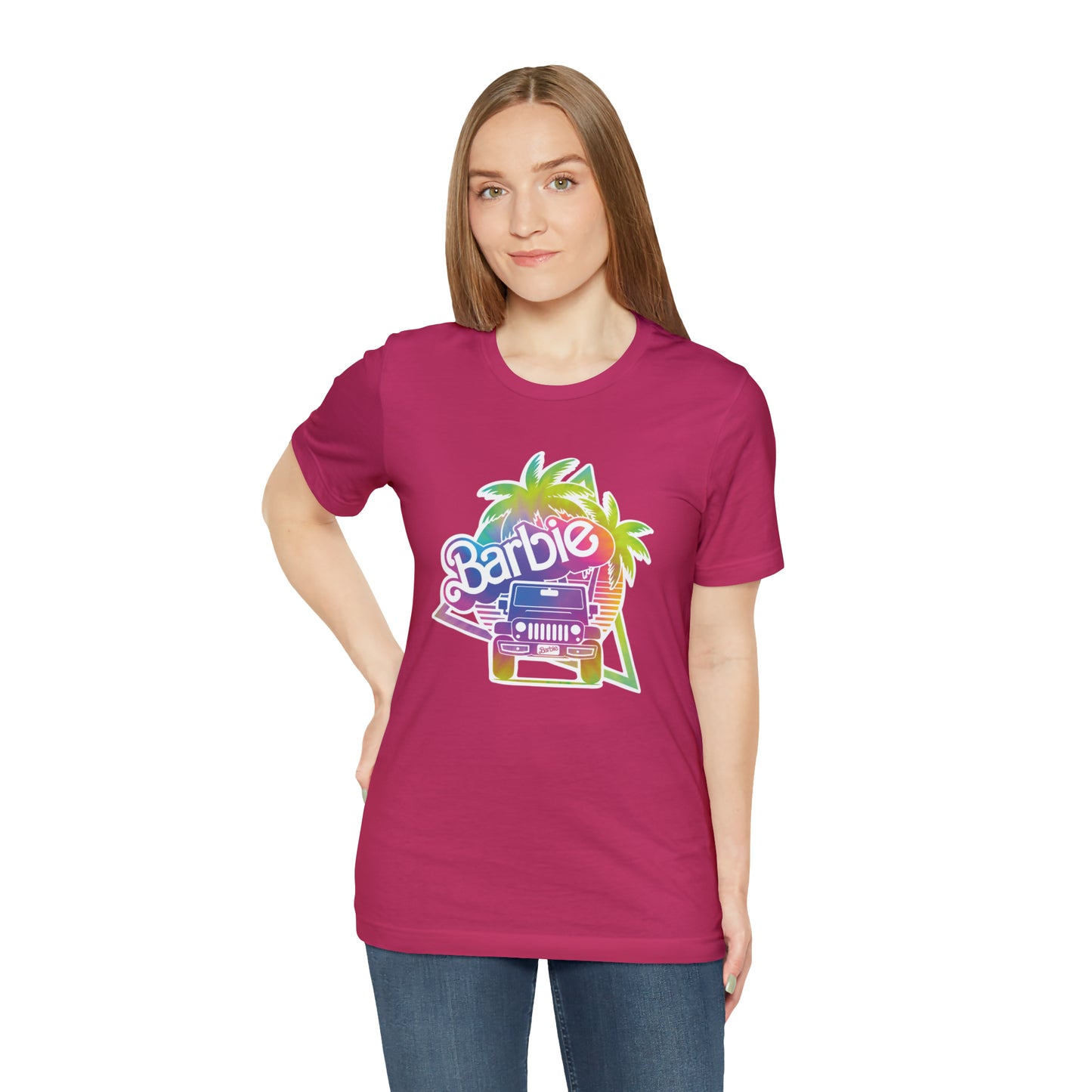 Tie dye 1, Beep Beep Barbie Jeep, Unisex Jersey Short Sleeve Tee