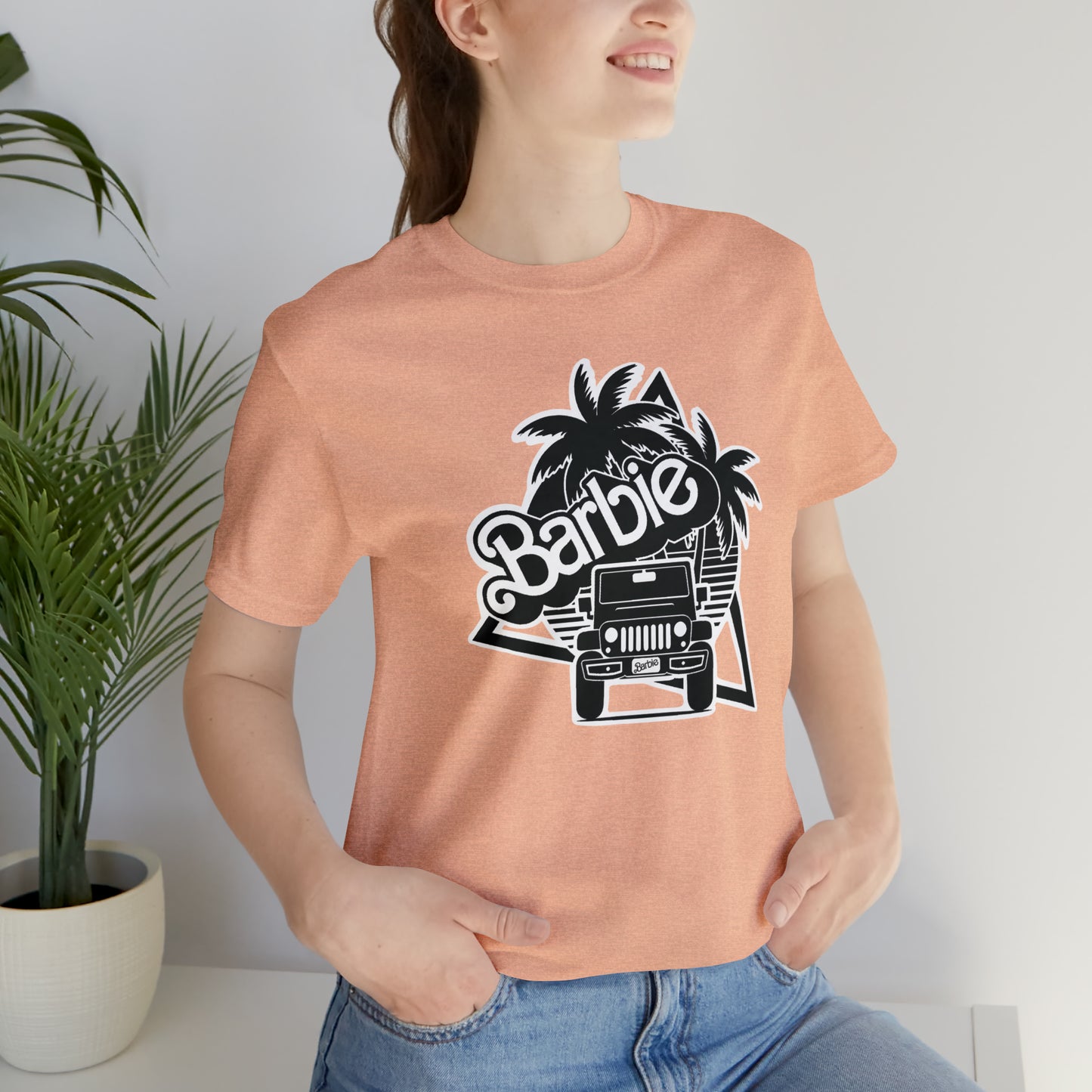 Black and White, Beep Beep Barbie Jeep, Unisex Jersey Short Sleeve Tee