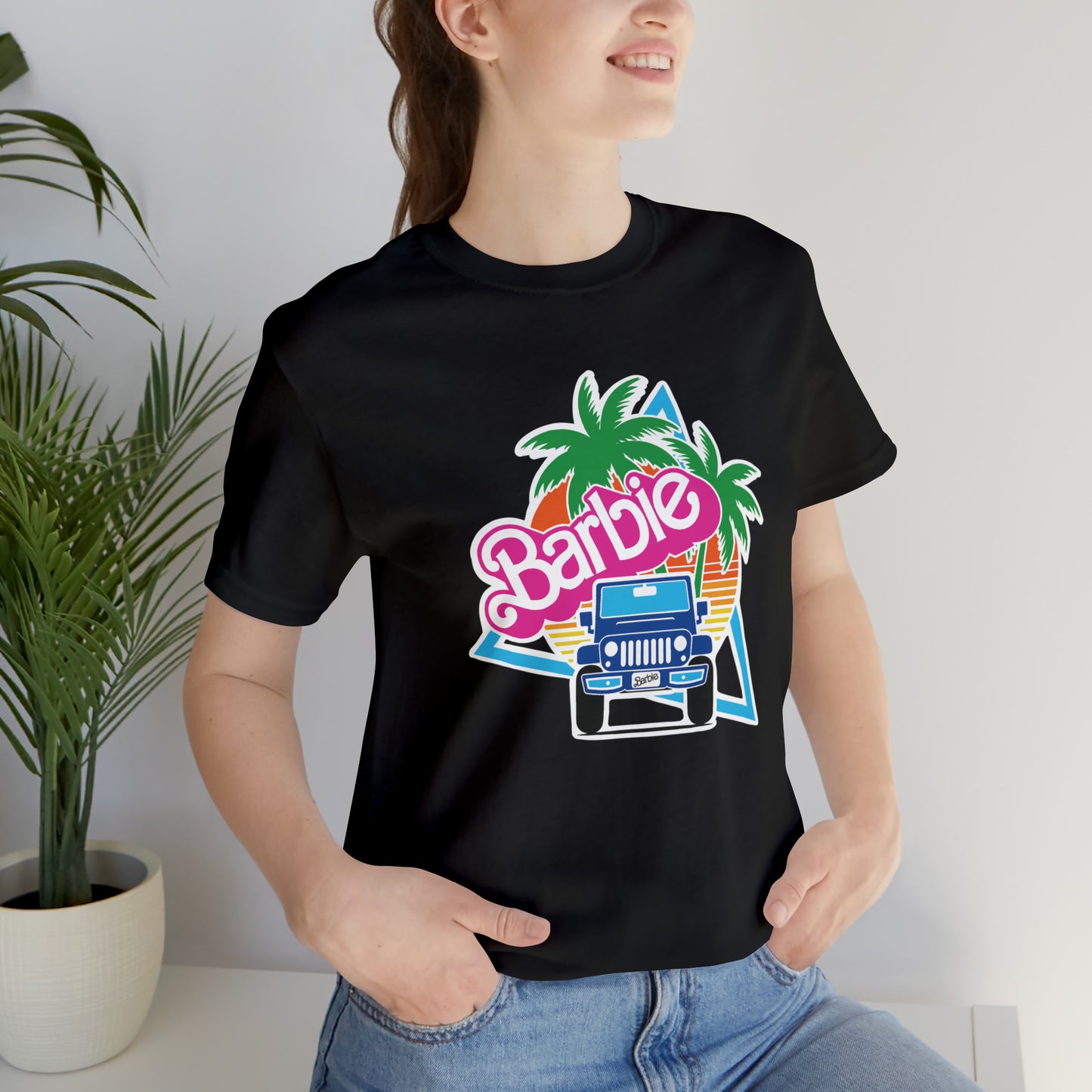 Two blue Barbie, Beep Beep Barbie Jeep, Unisex Jersey Short Sleeve Tee
