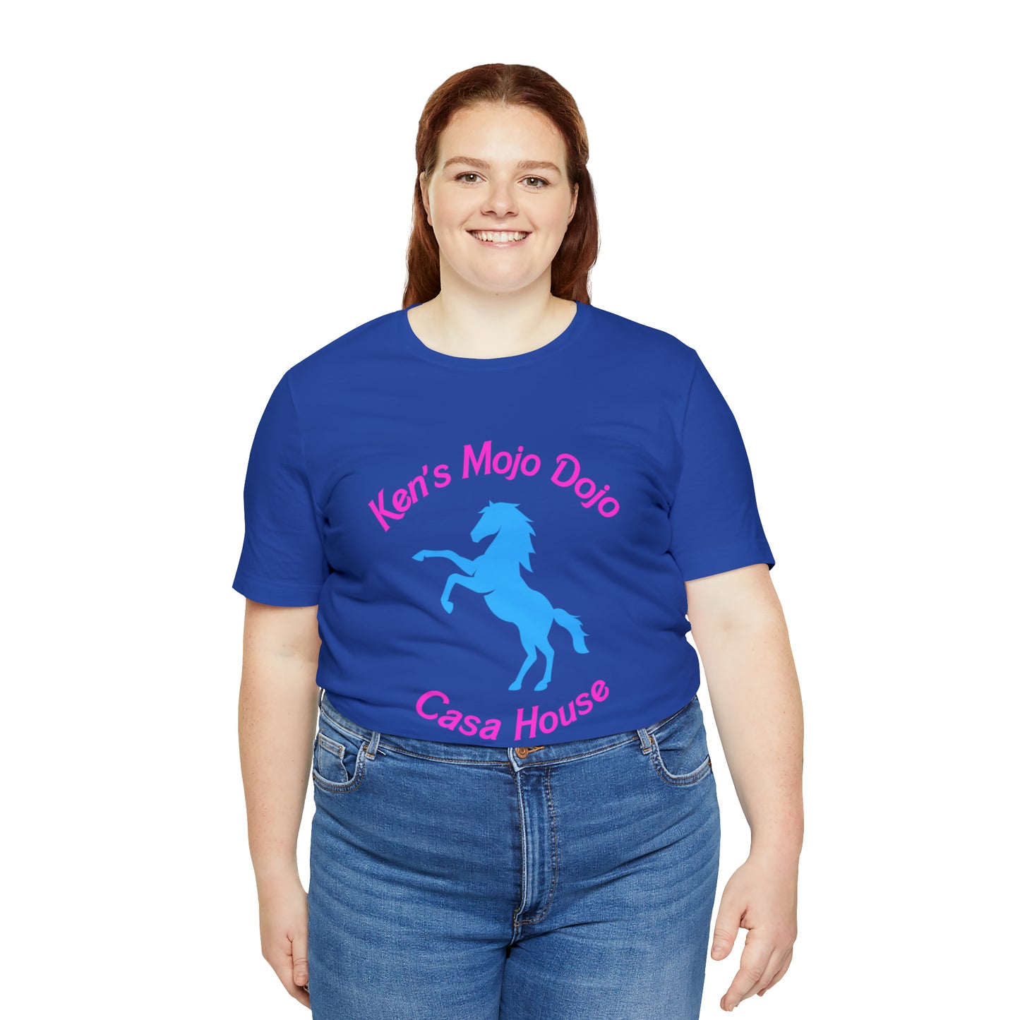 Neon Pink and Blue: Ken's Mojo Dojo Casa House, Unisex Jersey Short Sleeve Tee