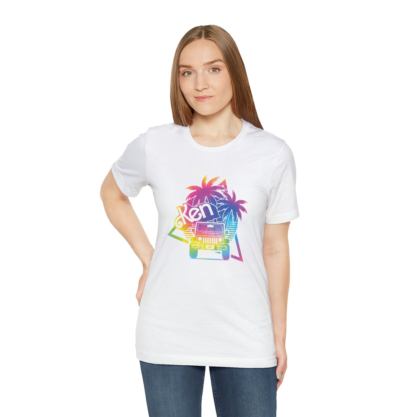 White sticker tie dye, Beep Beep KEN Jeep, Unisex Jersey Short Sleeve Tee