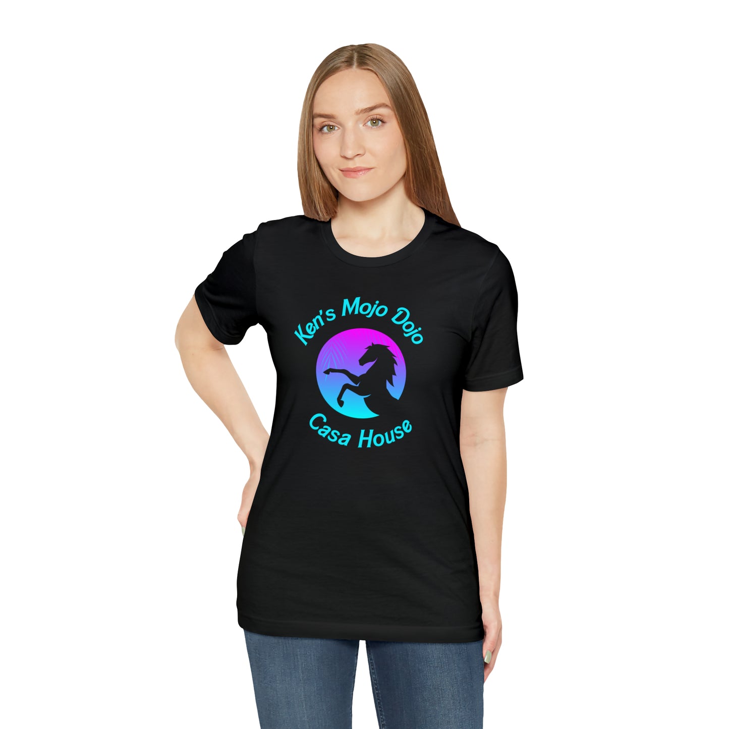 Neon Teal Moon: Mojo Dojo Casa House, Unisex Jersey Short Sleeve Tee
