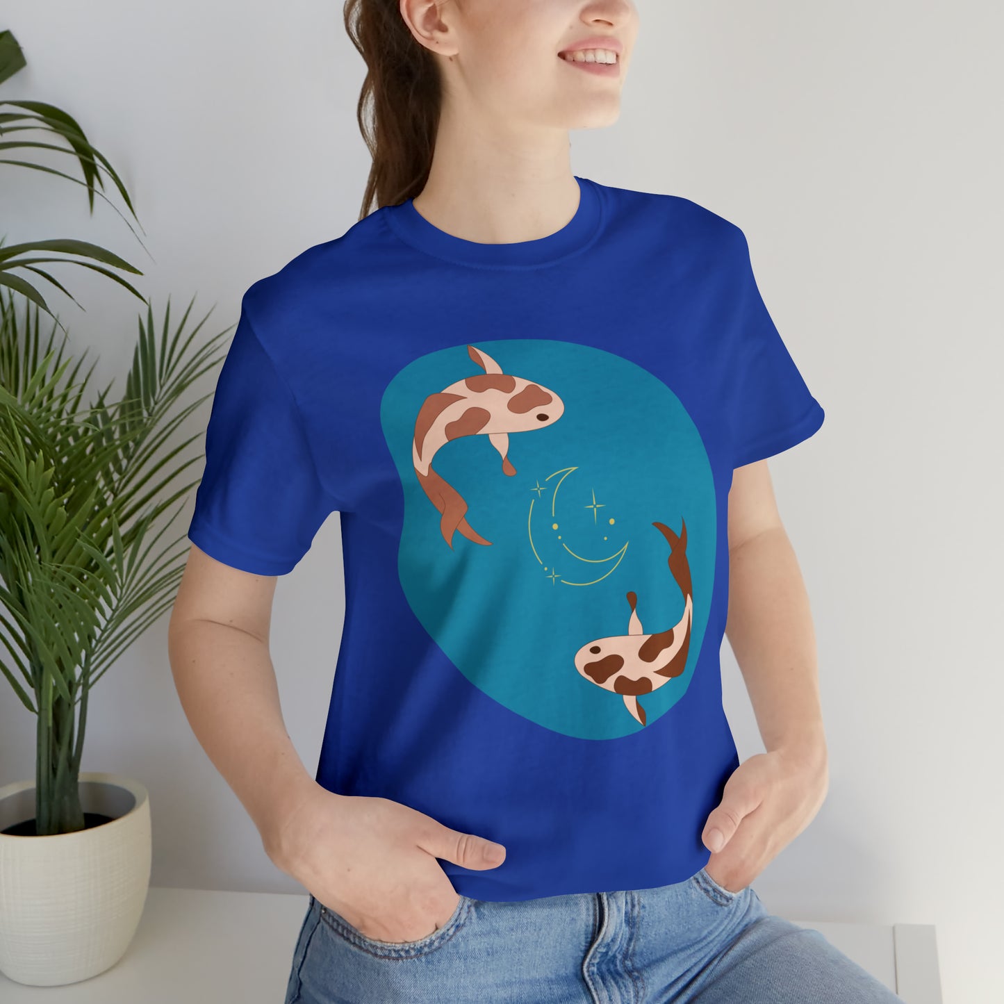 Blue Pond Moon Koi, Unisex Jersey Short Sleeve Tee