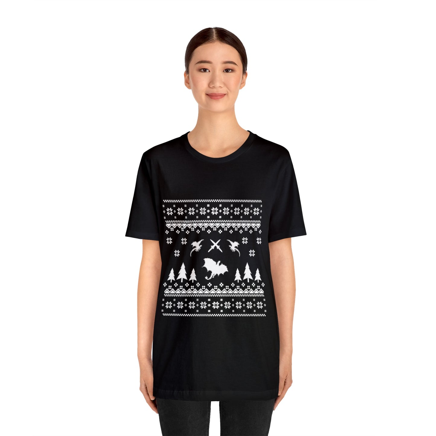 8-bit Fair Isle Dragon Christmas - Version 4 - Unisex T-shirt
