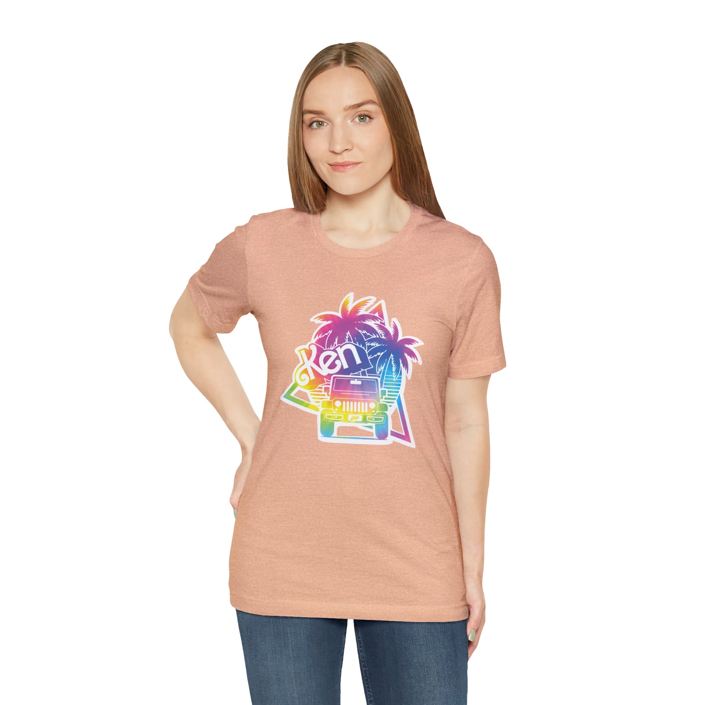 White sticker tie dye, Beep Beep KEN Jeep, Unisex Jersey Short Sleeve Tee