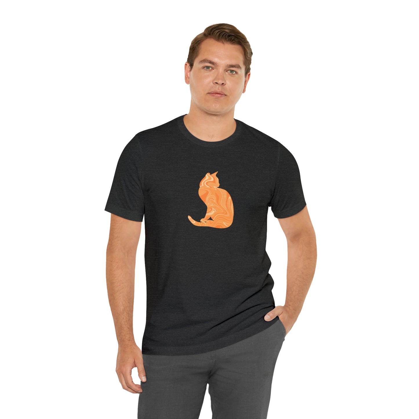 Orange Marble Cat, Unisex Jersey Short Sleeve Tee