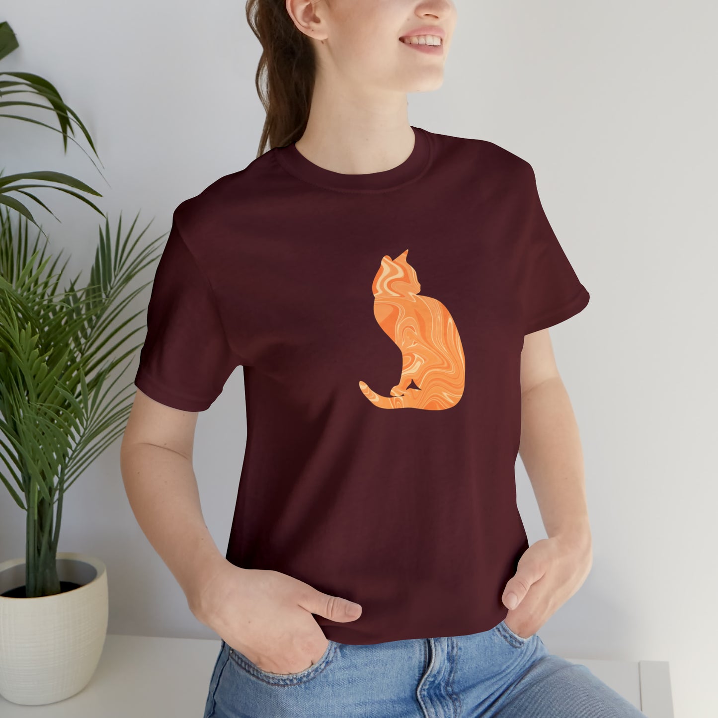 Orange Marble Cat, Unisex Jersey Short Sleeve Tee