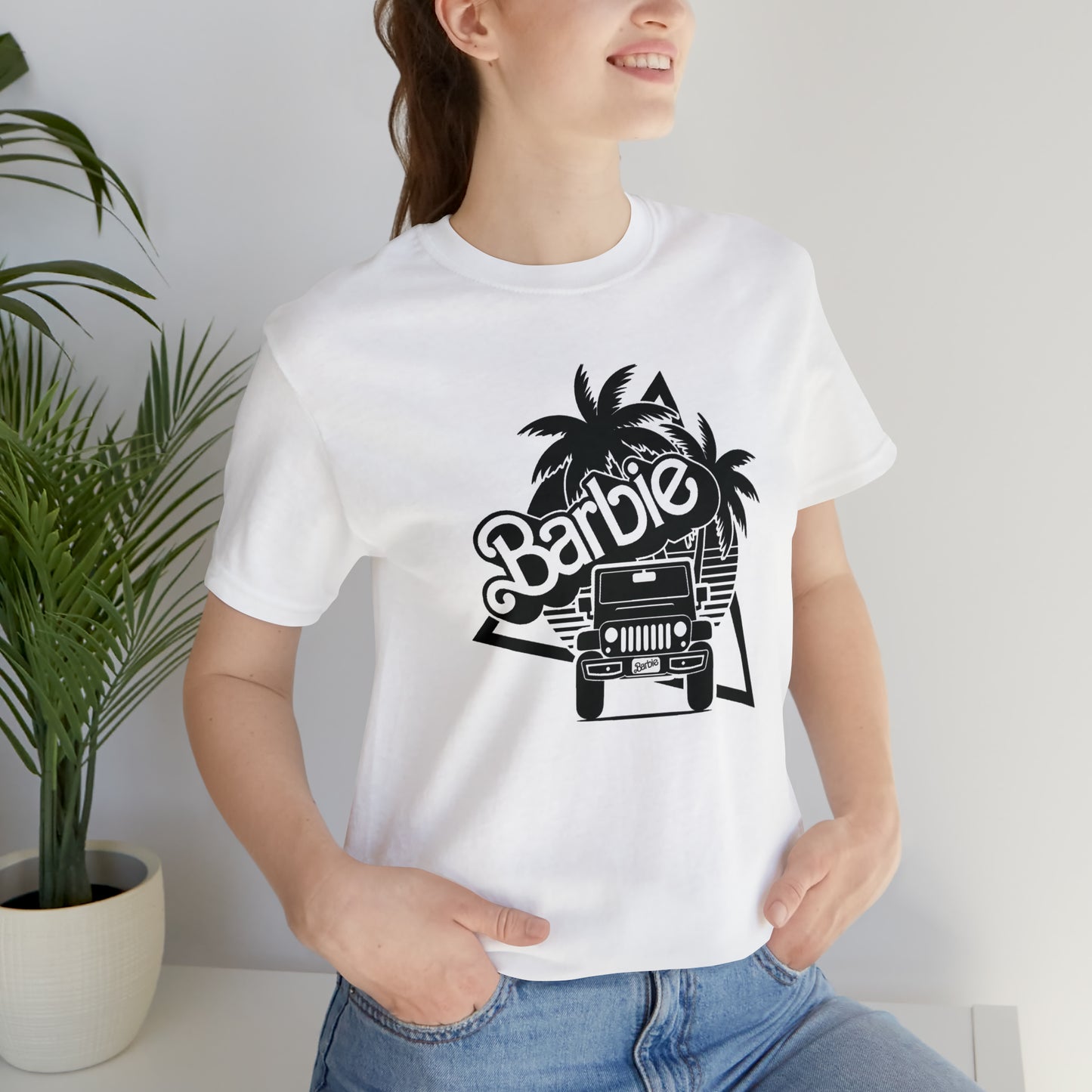 Black and White, Beep Beep Barbie Jeep, Unisex Jersey Short Sleeve Tee