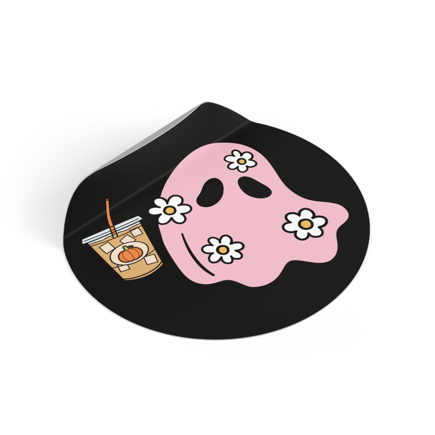 Pink Flower Ghost, Water-Resistant Vinyl Sticker