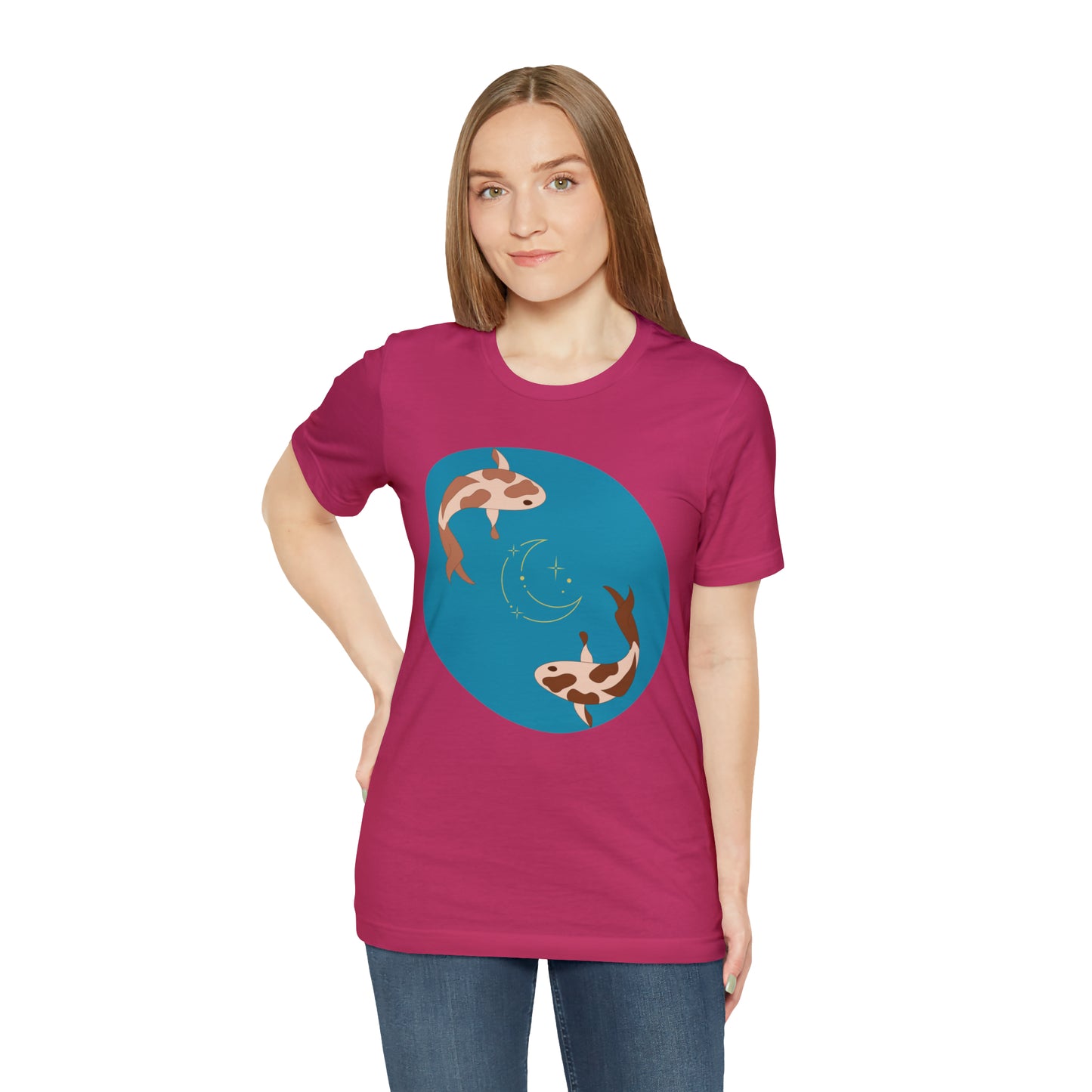 Blue Pond Moon Koi, Unisex Jersey Short Sleeve Tee