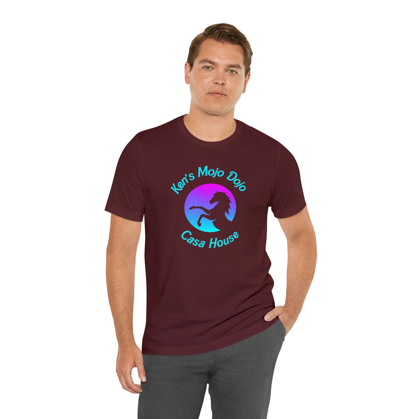Neon Teal Moon: Mojo Dojo Casa House, Unisex Jersey Short Sleeve Tee