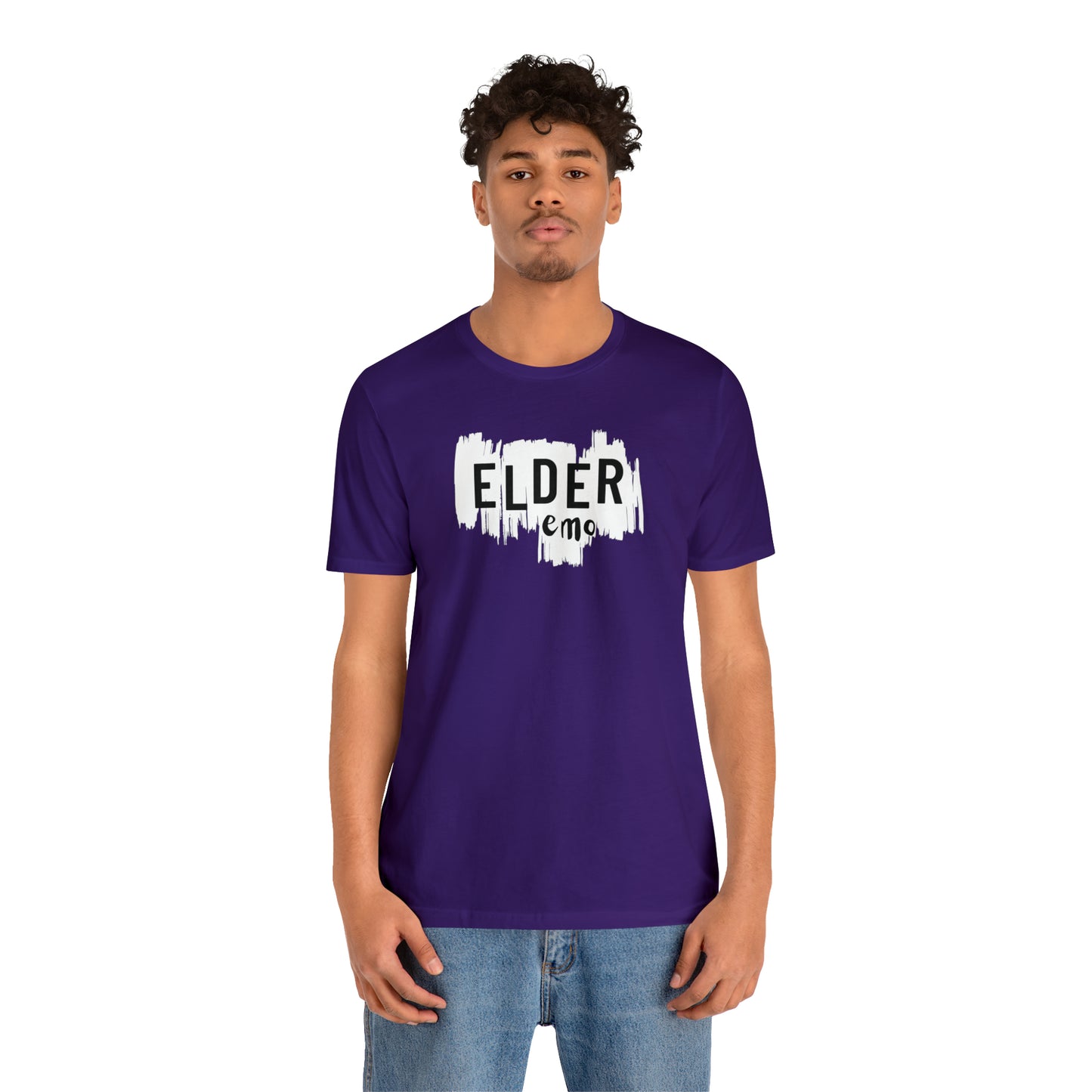 Vertical paint WHITE LETTER Elder Emo, Unisex Jersey Short Sleeve Tee