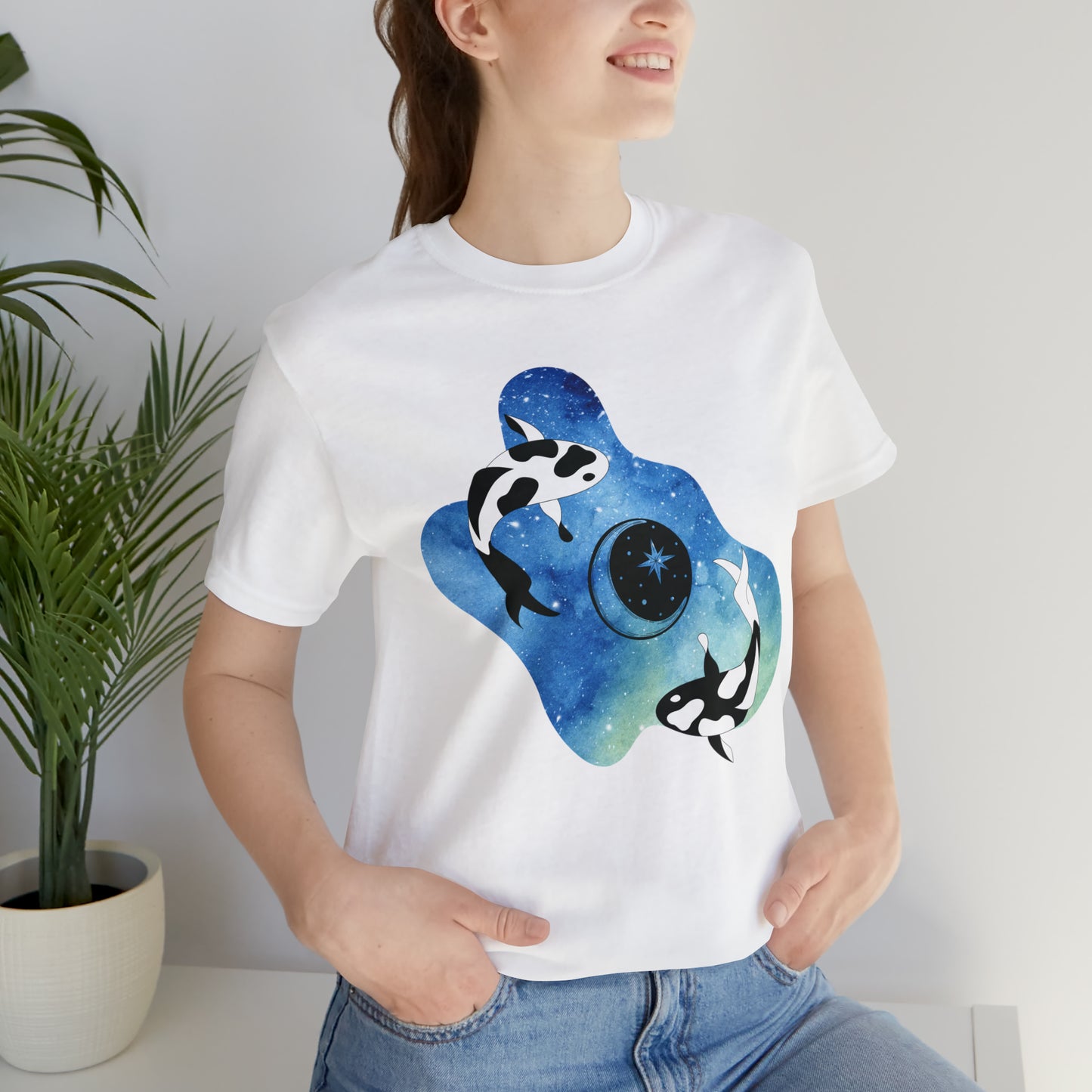 Watercolor Space Koi, Unisex Jersey Short Sleeve Tee
