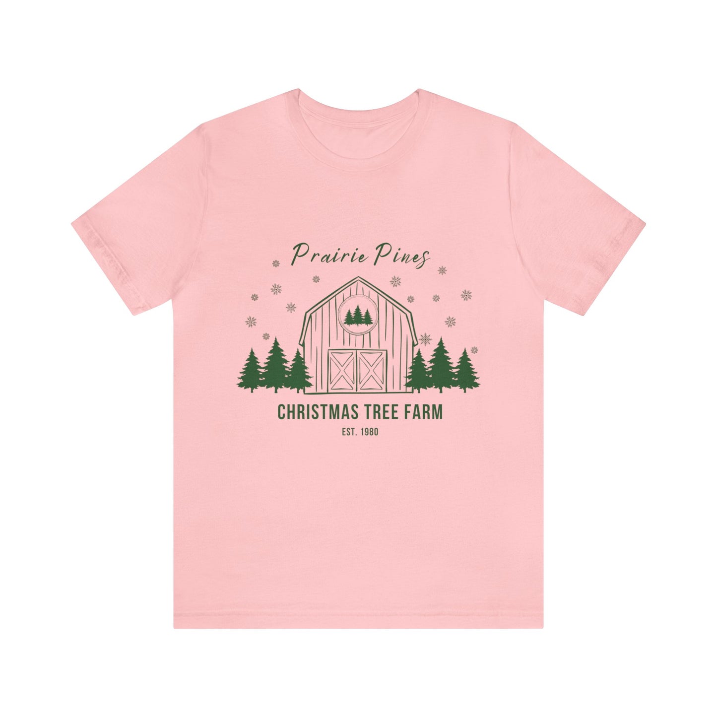 Green Text Prairie Pines with back design Thick and Sprucey Christmas Trees - Unisex T-shirt