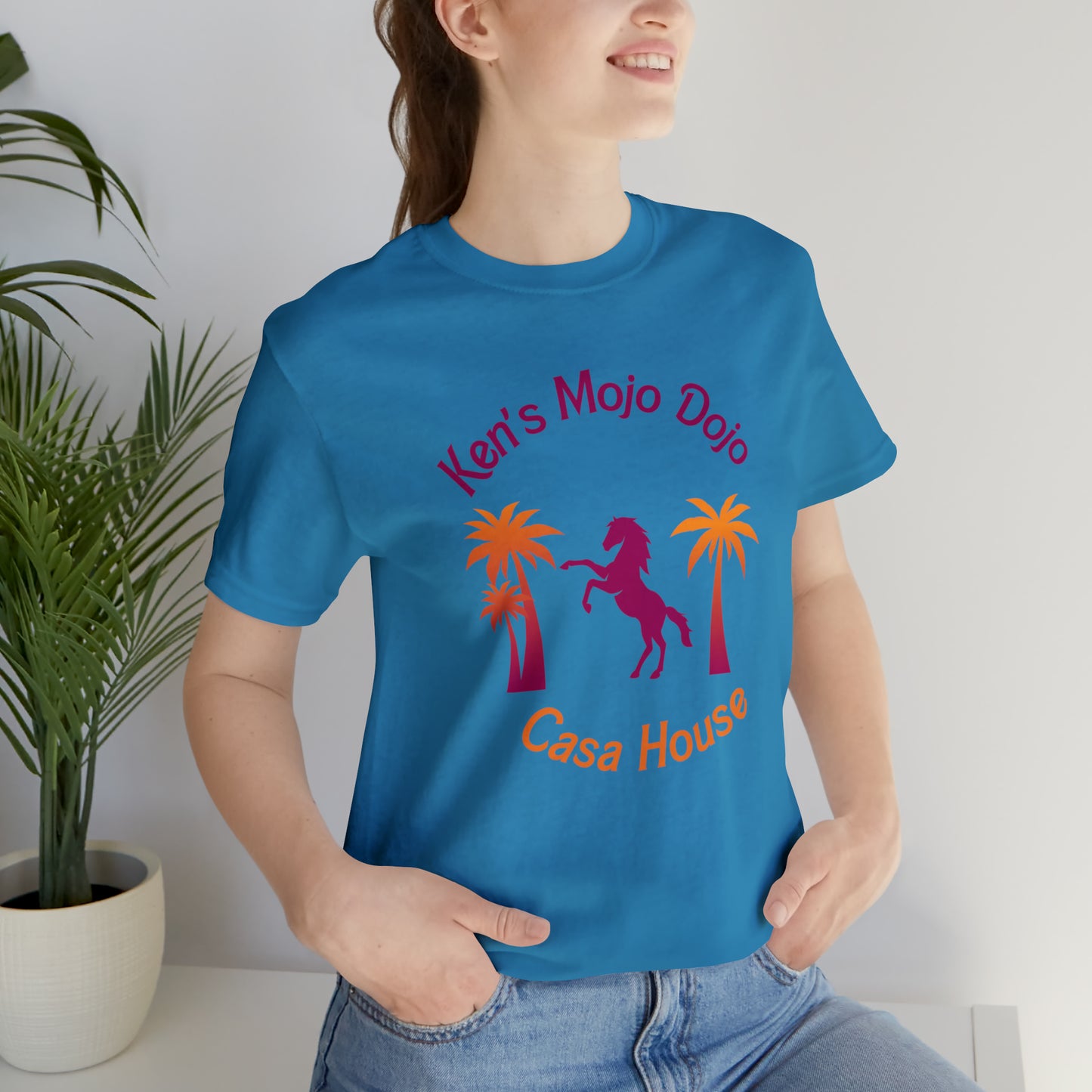 Warm Neon Palm Horse, Mojo Dojo Casa House, Unisex Jersey Short Sleeve Tee