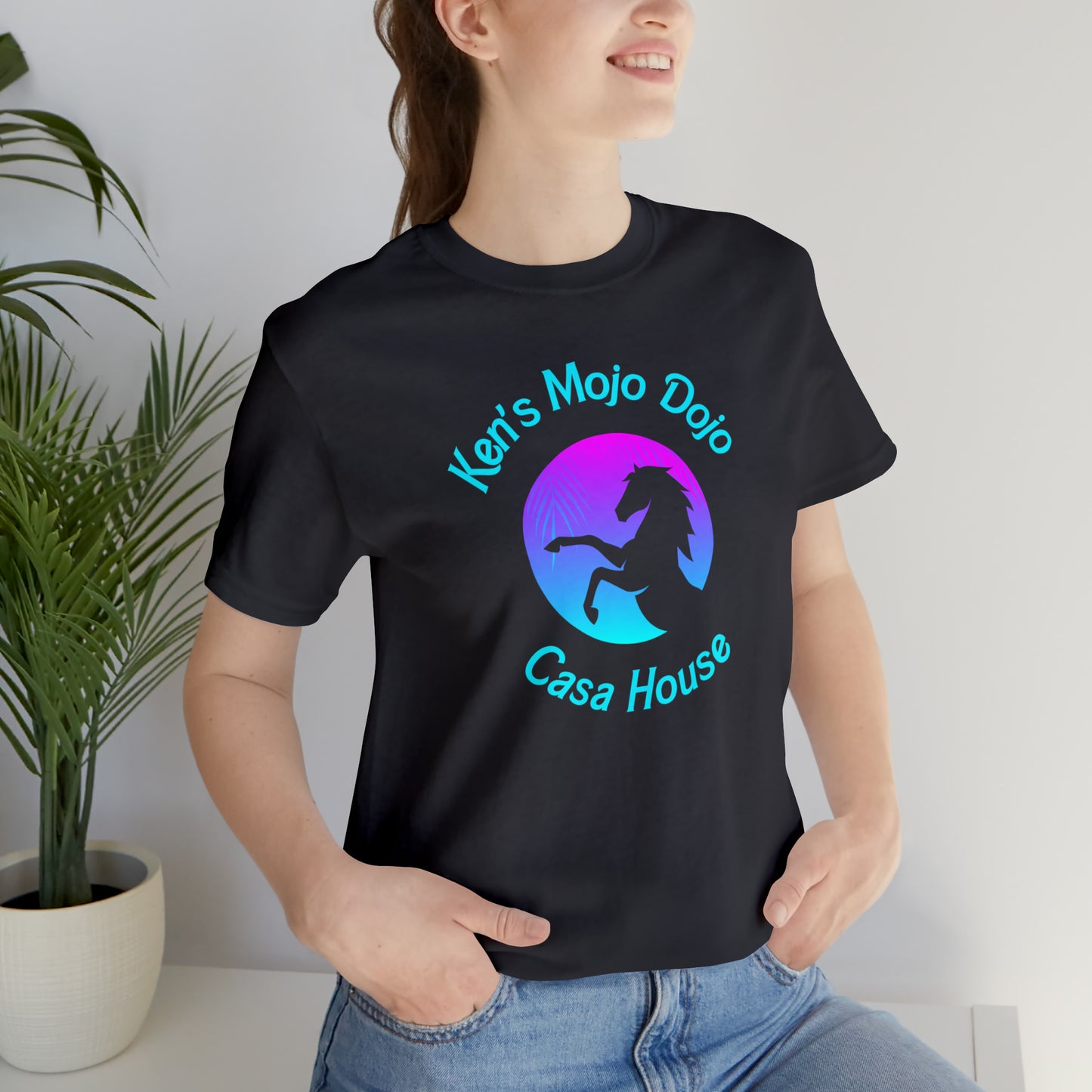 Neon Teal Moon: Mojo Dojo Casa House, Unisex Jersey Short Sleeve Tee