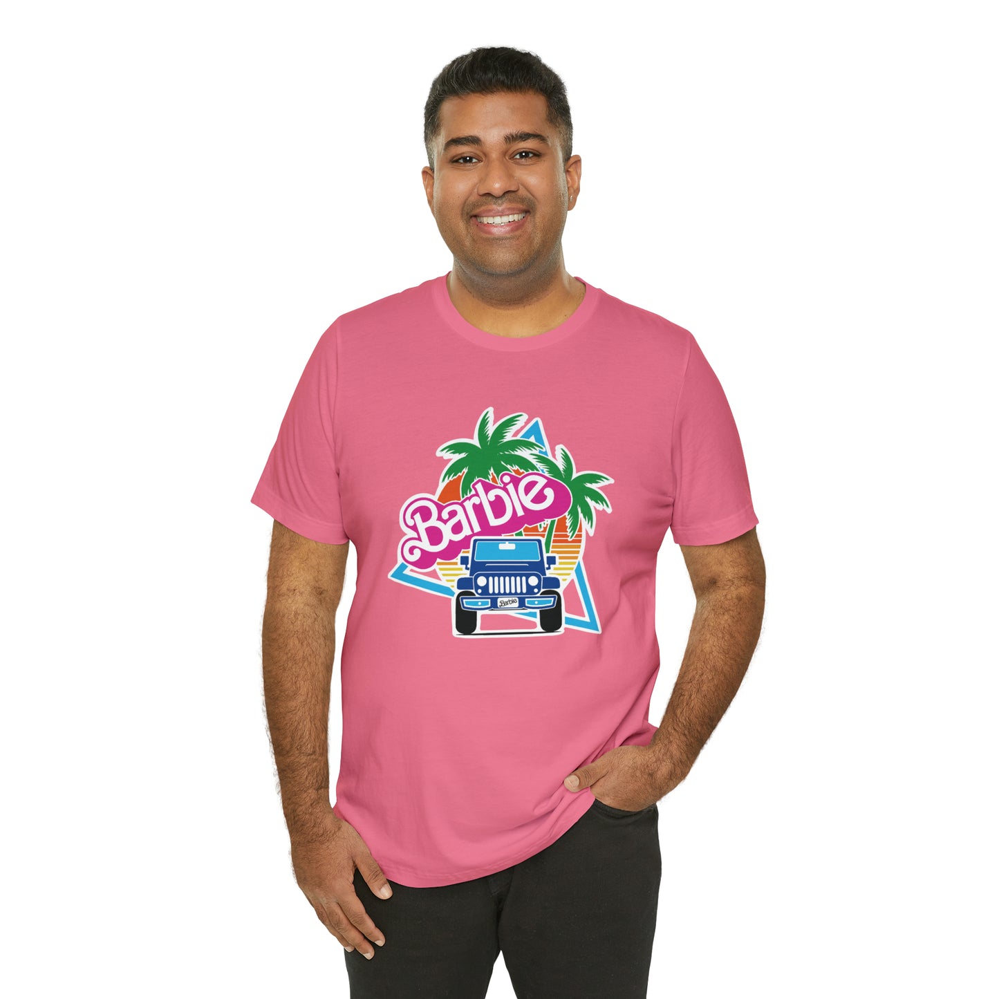Two blue Barbie, Beep Beep Barbie Jeep, Unisex Jersey Short Sleeve Tee
