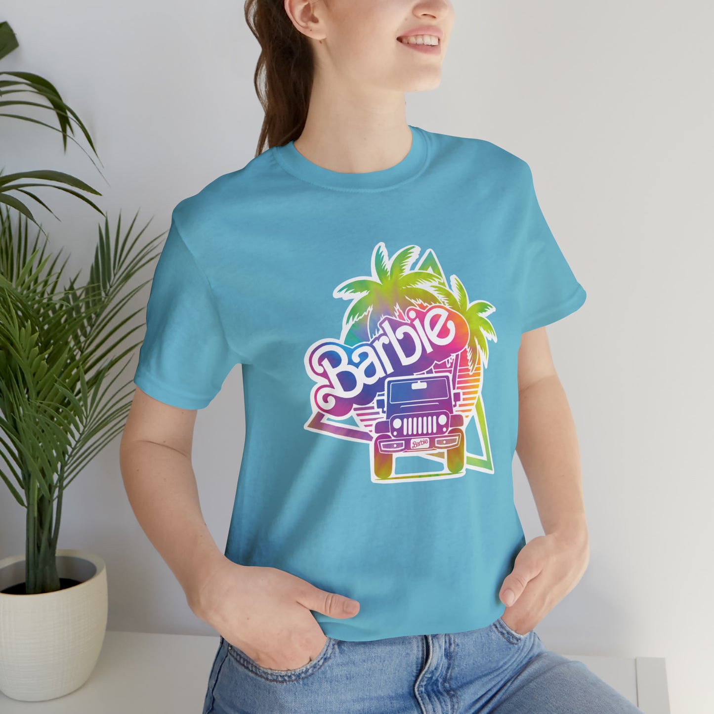 Tie dye 1, Beep Beep Barbie Jeep, Unisex Jersey Short Sleeve Tee