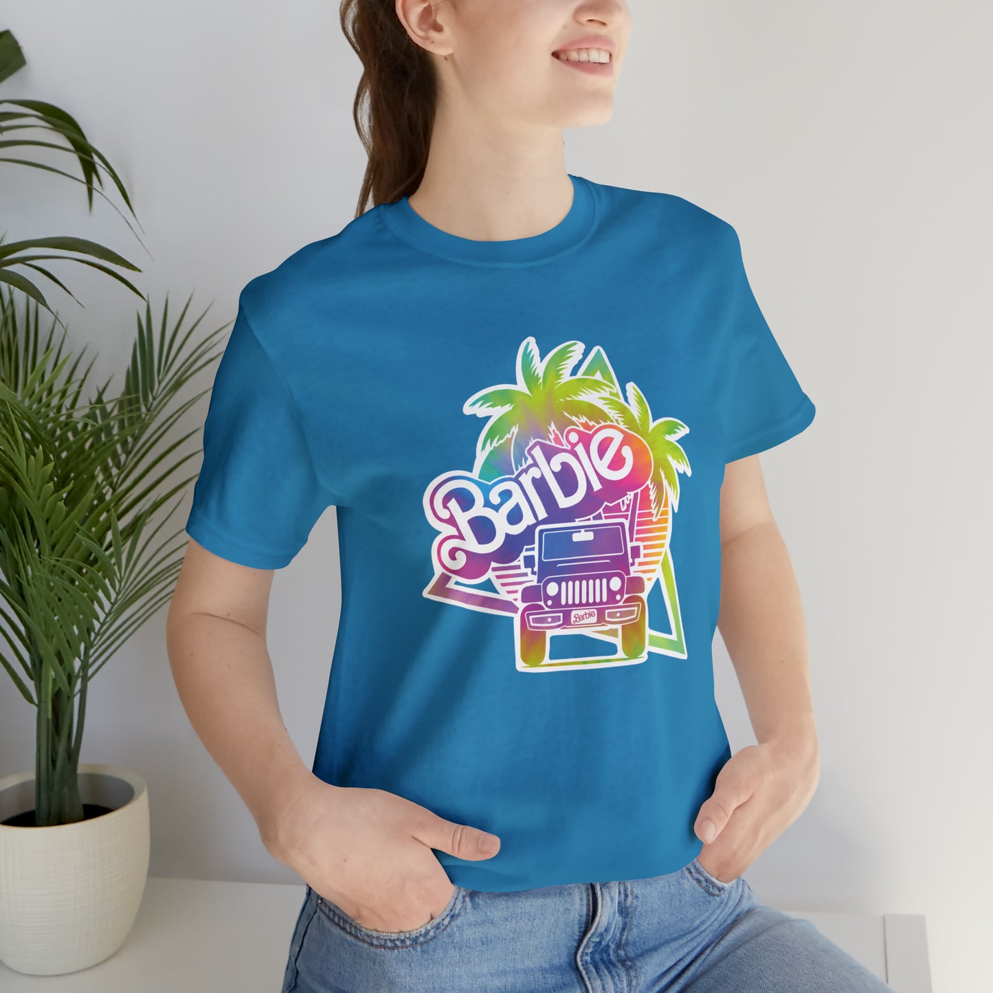 Tie dye 1, Beep Beep Barbie Jeep, Unisex Jersey Short Sleeve Tee