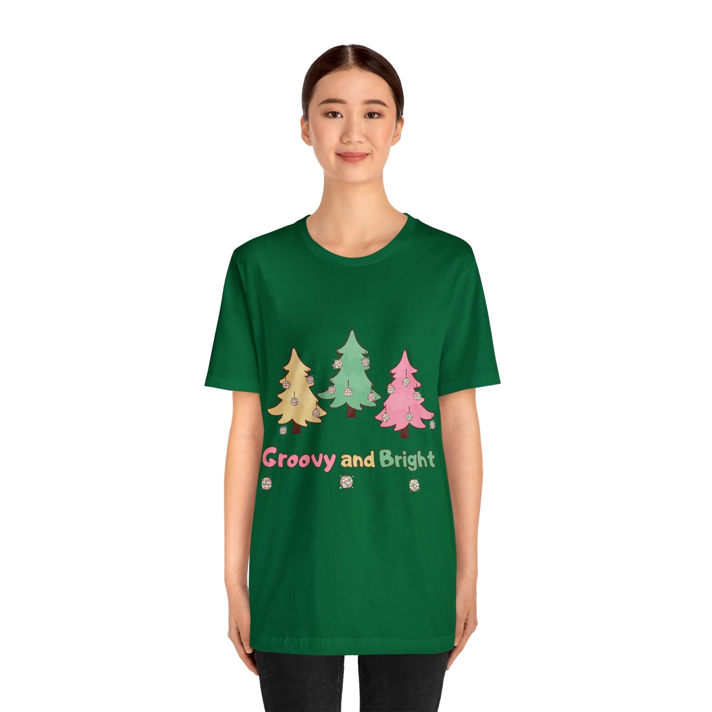 Pink Trees Farm Groovy and Bright Jingle Disco Ball on back - Unisex T-shirt