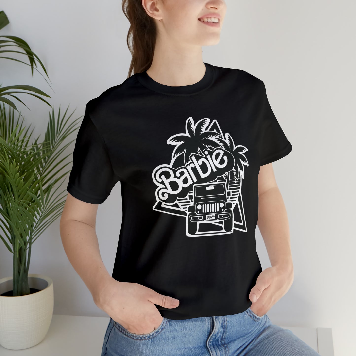 Black and White, Beep Beep Barbie Jeep, Unisex Jersey Short Sleeve Tee