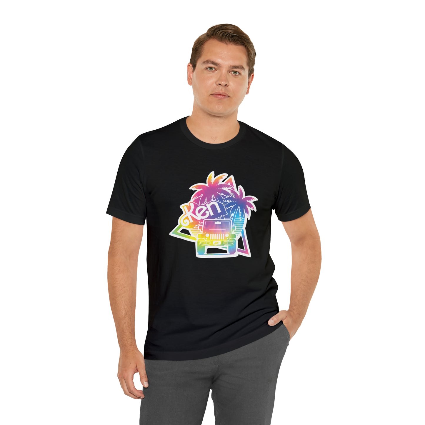 White sticker tie dye, Beep Beep KEN Jeep, Unisex Jersey Short Sleeve Tee