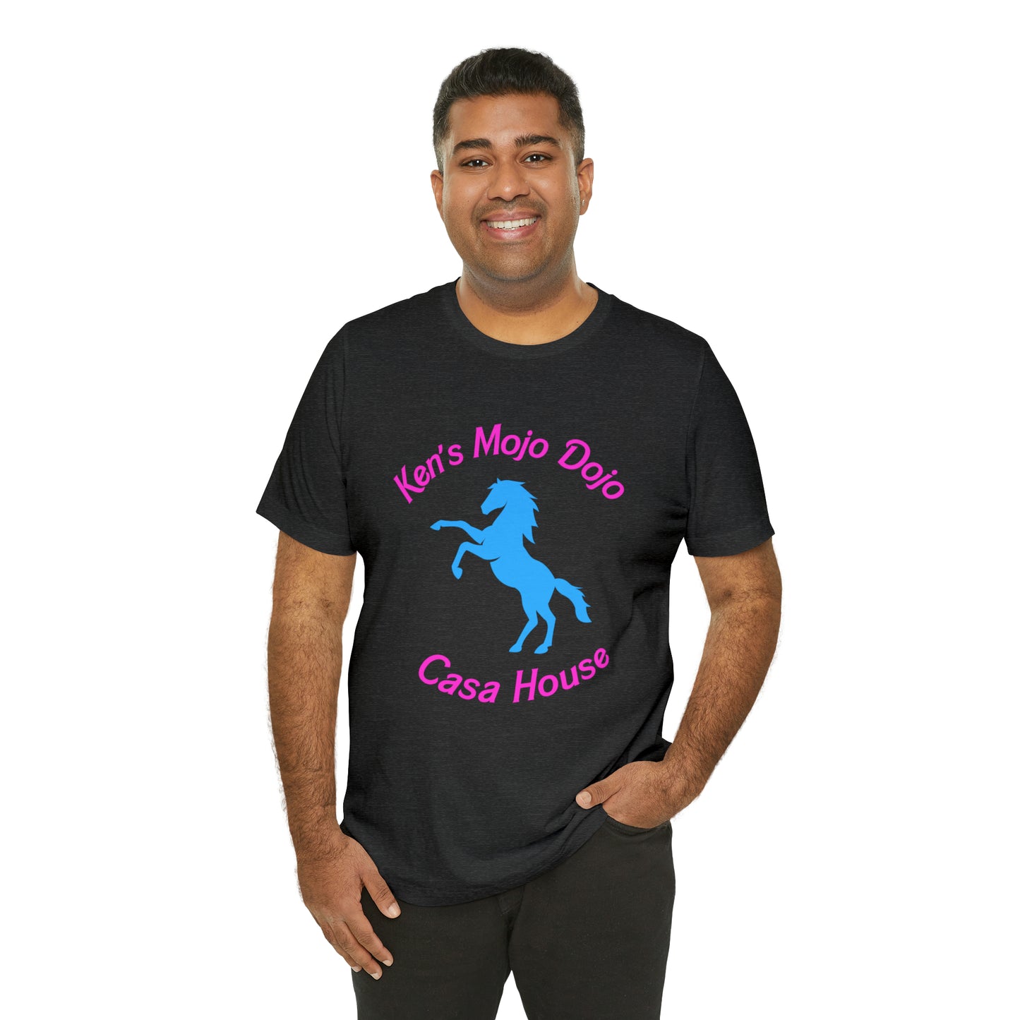 Neon Pink and Blue: Ken's Mojo Dojo Casa House, Unisex Jersey Short Sleeve Tee