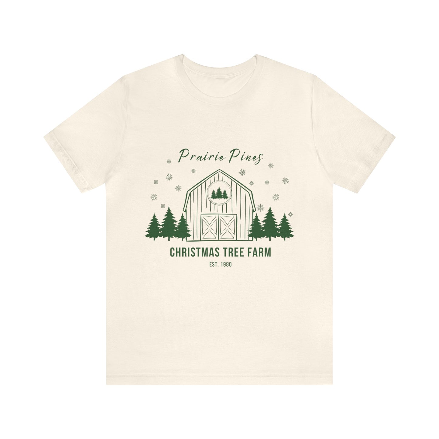 Green Text Prairie Pines with back design Thick and Sprucey Christmas Trees - Unisex T-shirt