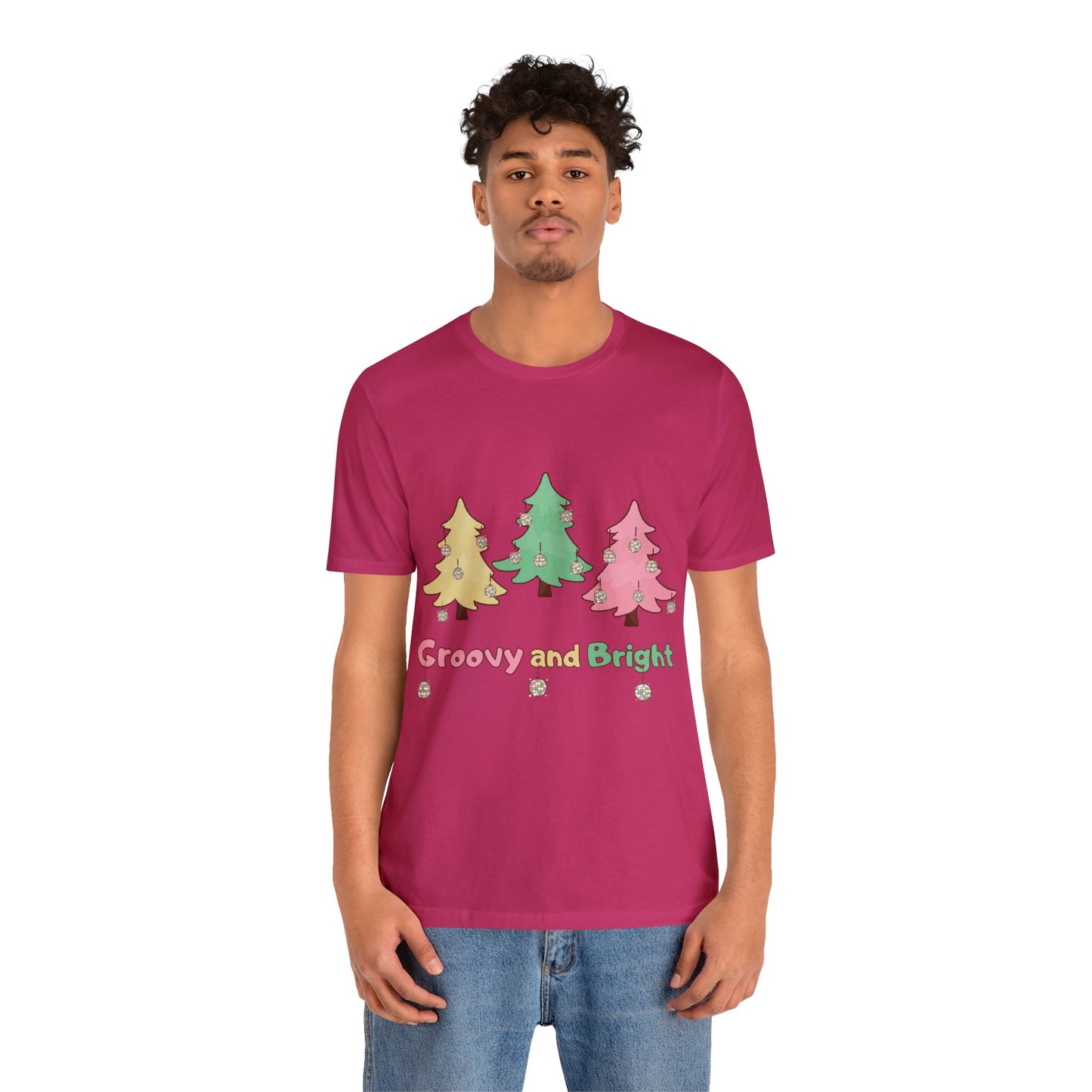 Pink Trees Farm Groovy and Bright Jingle Disco Ball on back - Unisex T-shirt