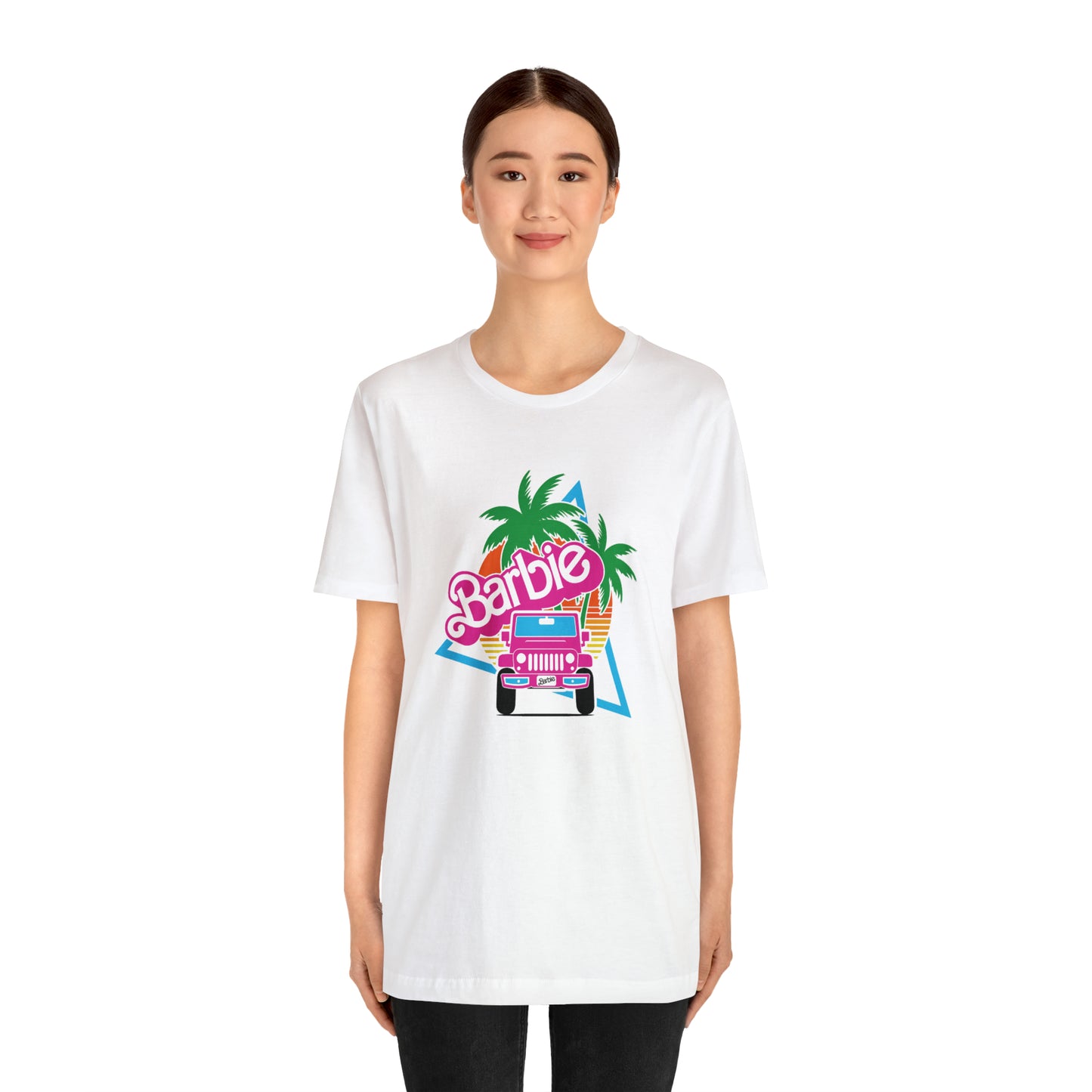 Signature Pink Barbie, Beep Beep Barbie Jeep, Unisex Jersey Short Sleeve Tee
