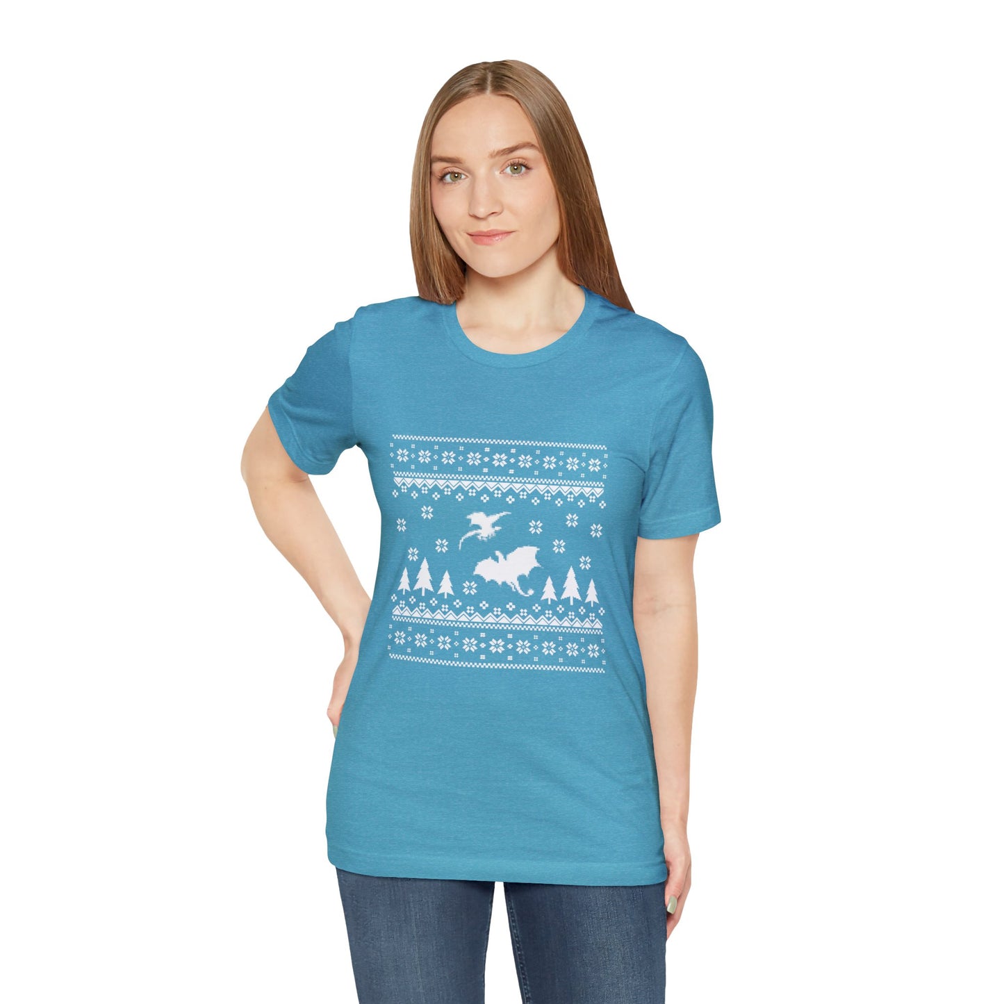 8-bit Fair Isle Dragon Christmas Version 5 - Unisex T-shirt
