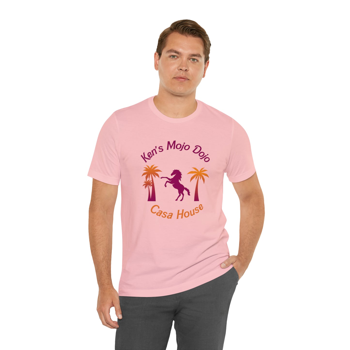 Warm Neon Palm Horse, Mojo Dojo Casa House, Unisex Jersey Short Sleeve Tee