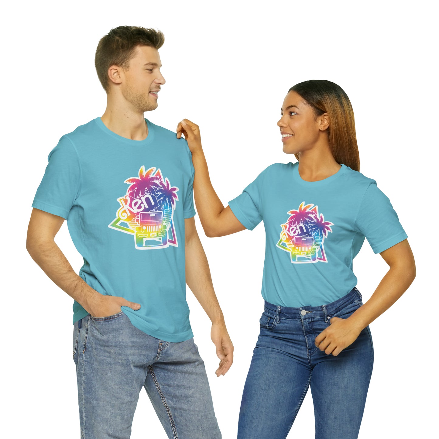White sticker tie dye, Beep Beep KEN Jeep, Unisex Jersey Short Sleeve Tee