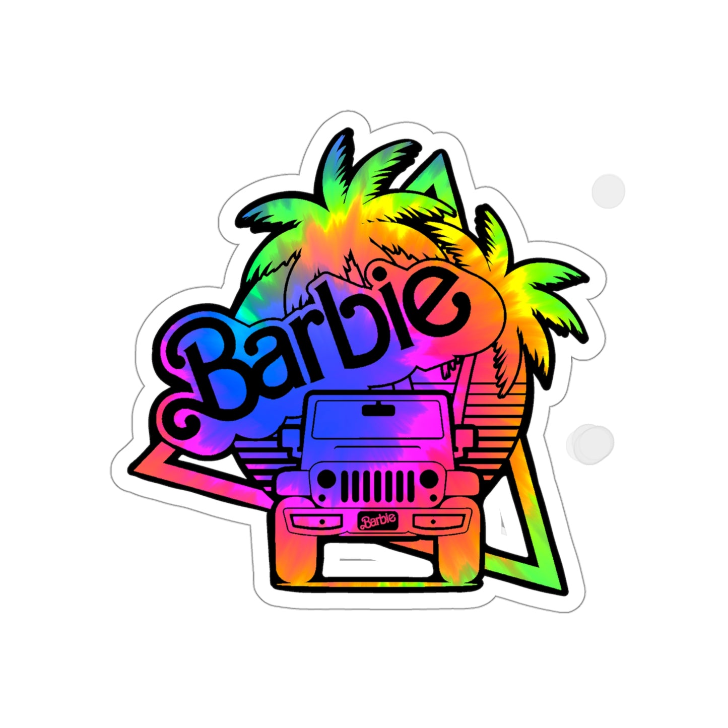 Dark Tie Dye Barbie Jeep Sticker, 2 size options
