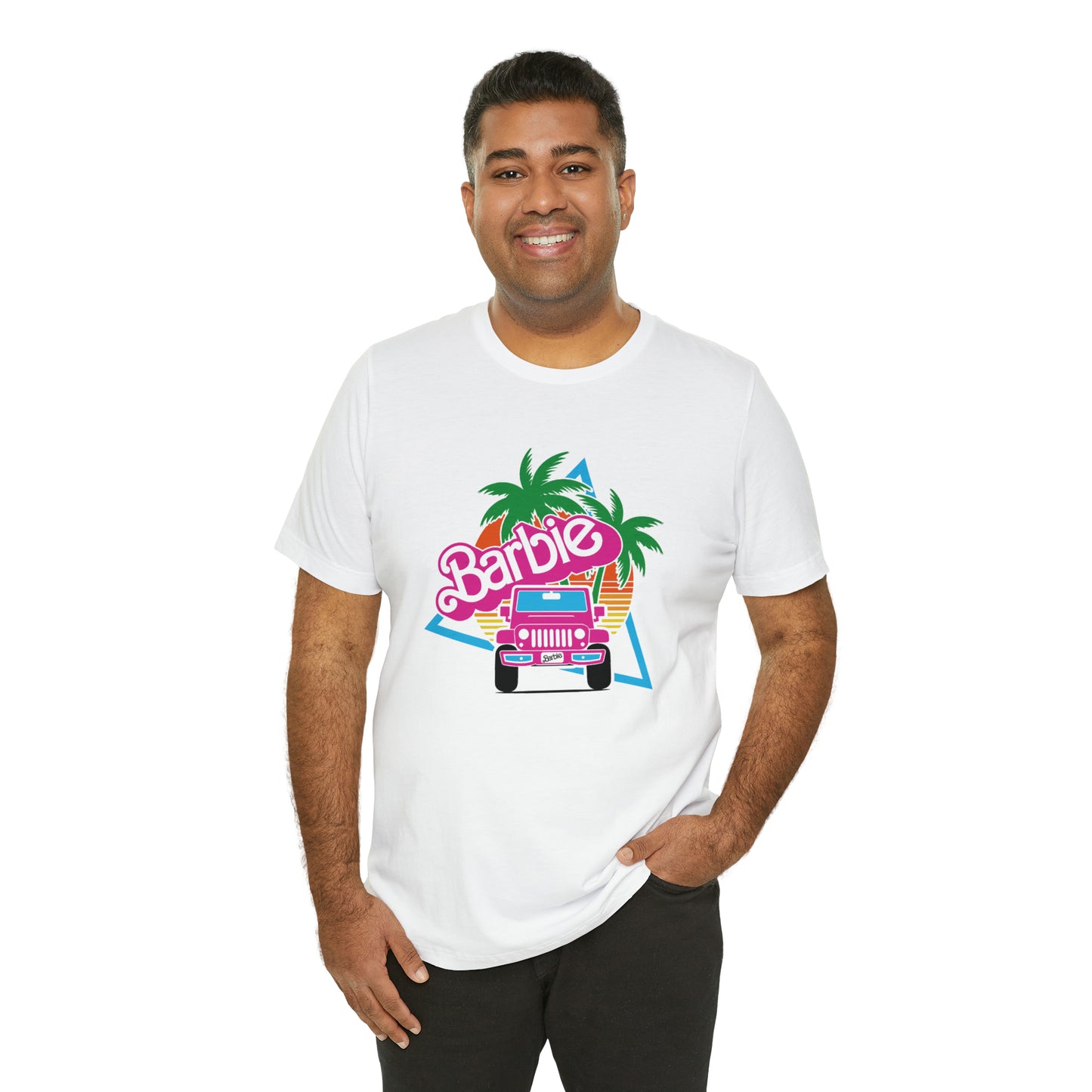 Signature Pink Barbie, Beep Beep Barbie Jeep, Unisex Jersey Short Sleeve Tee