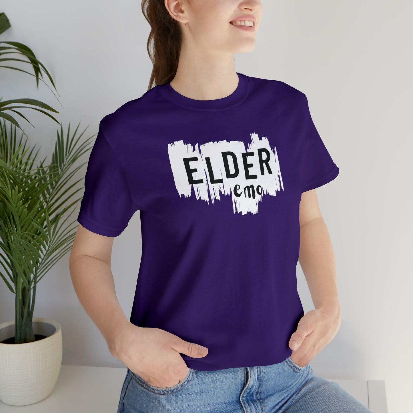Vertical paint WHITE LETTER Elder Emo, Unisex Jersey Short Sleeve Tee