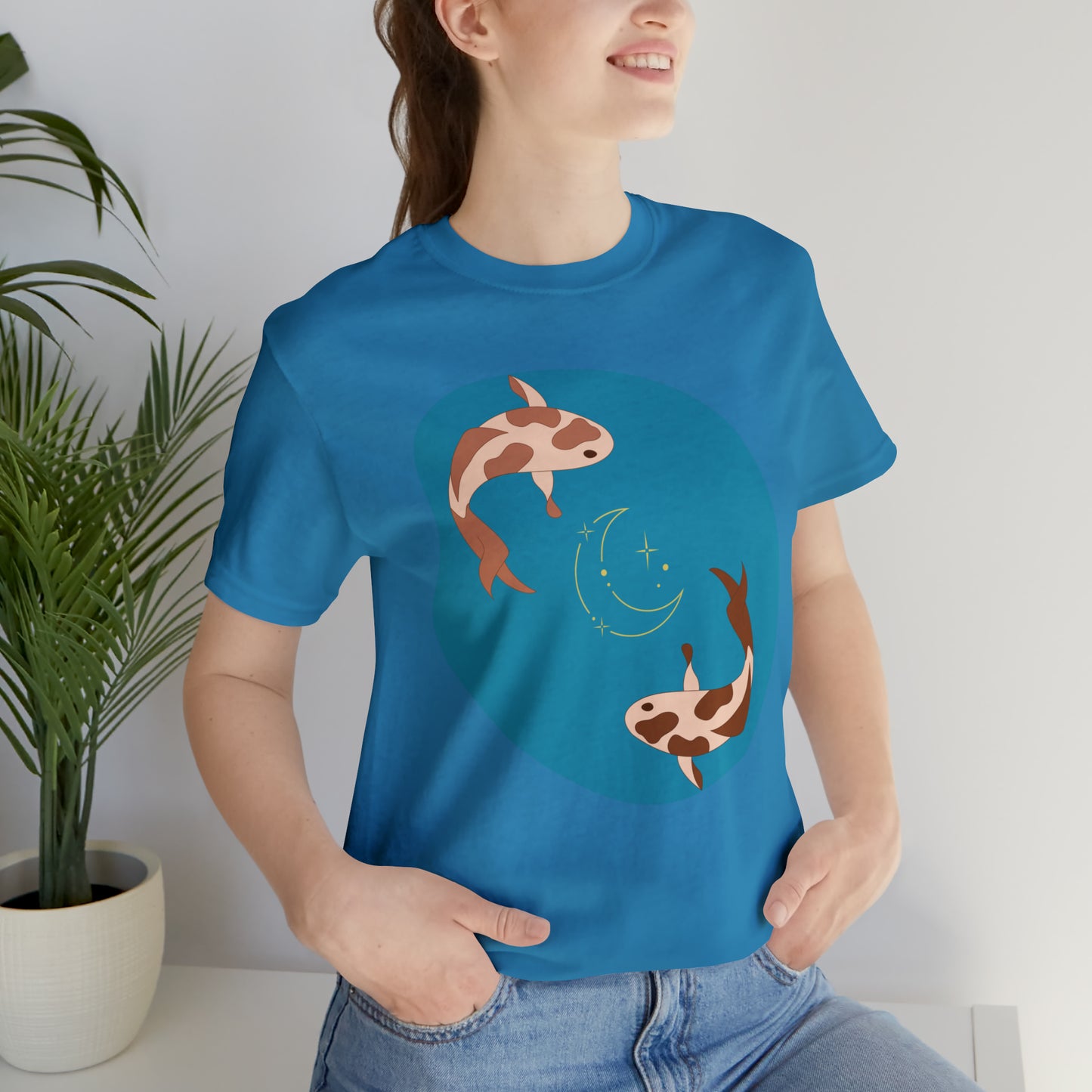 Blue Pond Moon Koi, Unisex Jersey Short Sleeve Tee