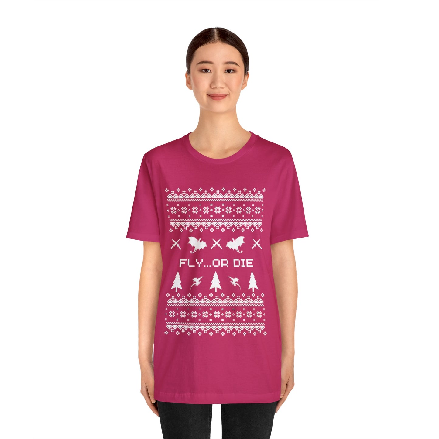 8-bit Fair Isle Dragon Christmas - Version 2 - Unisex T-shirt