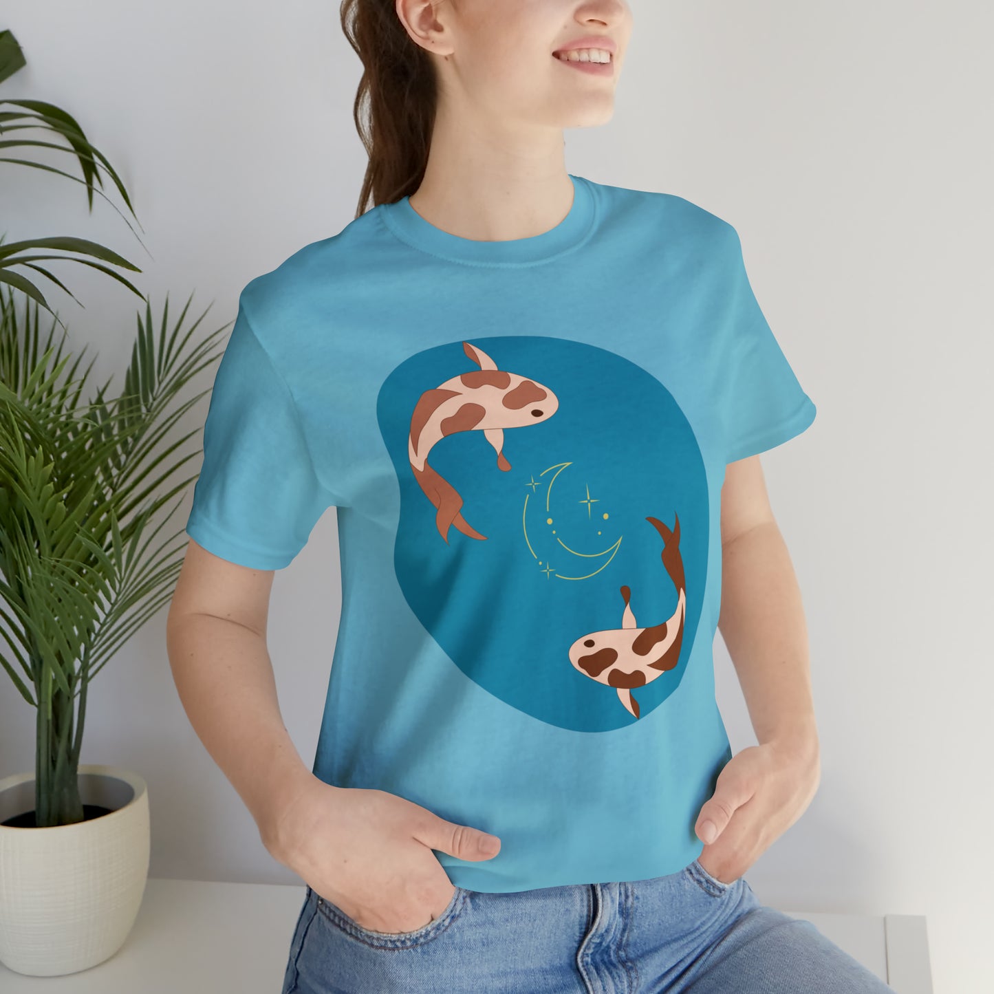 Blue Pond Moon Koi, Unisex Jersey Short Sleeve Tee