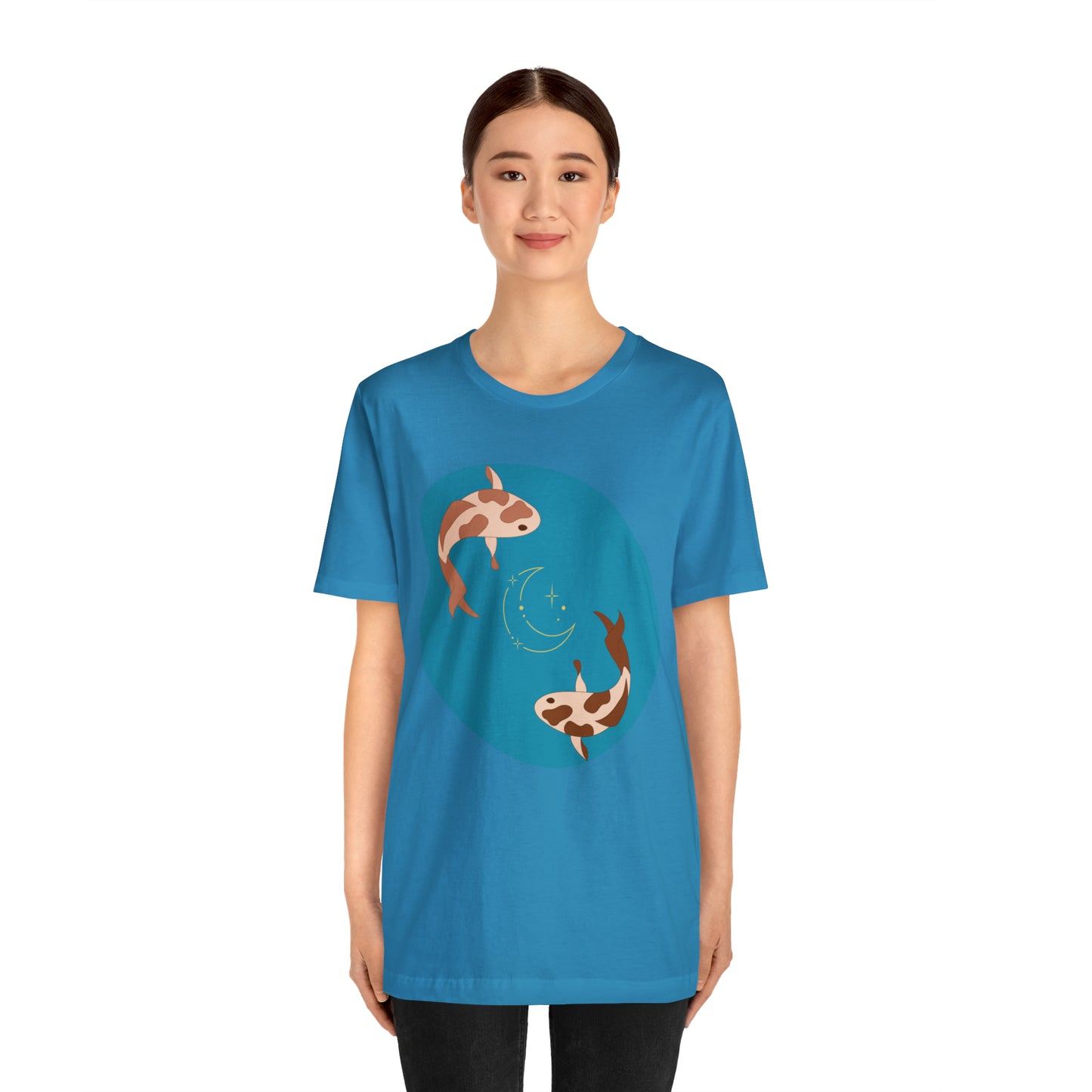 Blue Pond Moon Koi, Unisex Jersey Short Sleeve Tee