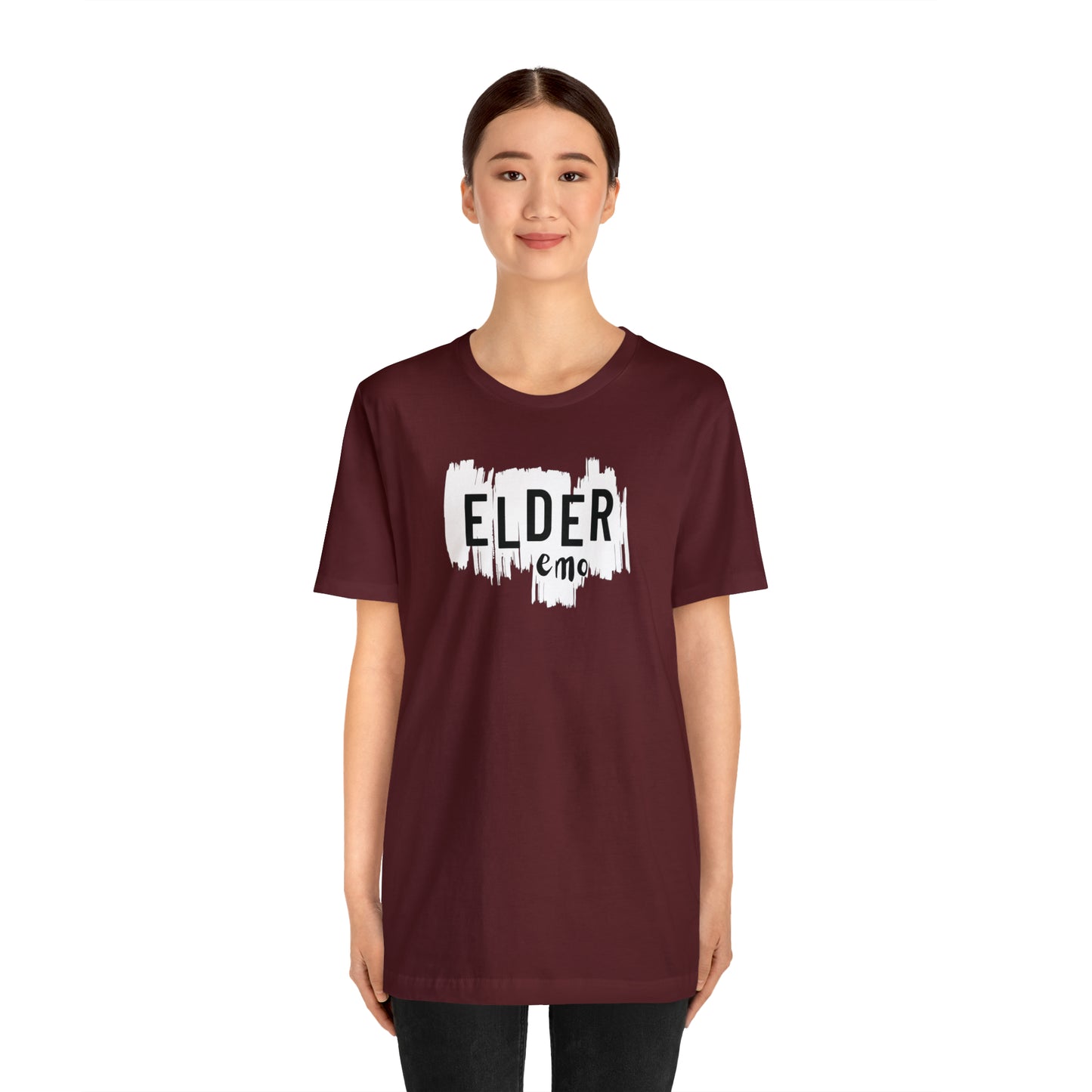 Vertical paint WHITE LETTER Elder Emo, Unisex Jersey Short Sleeve Tee