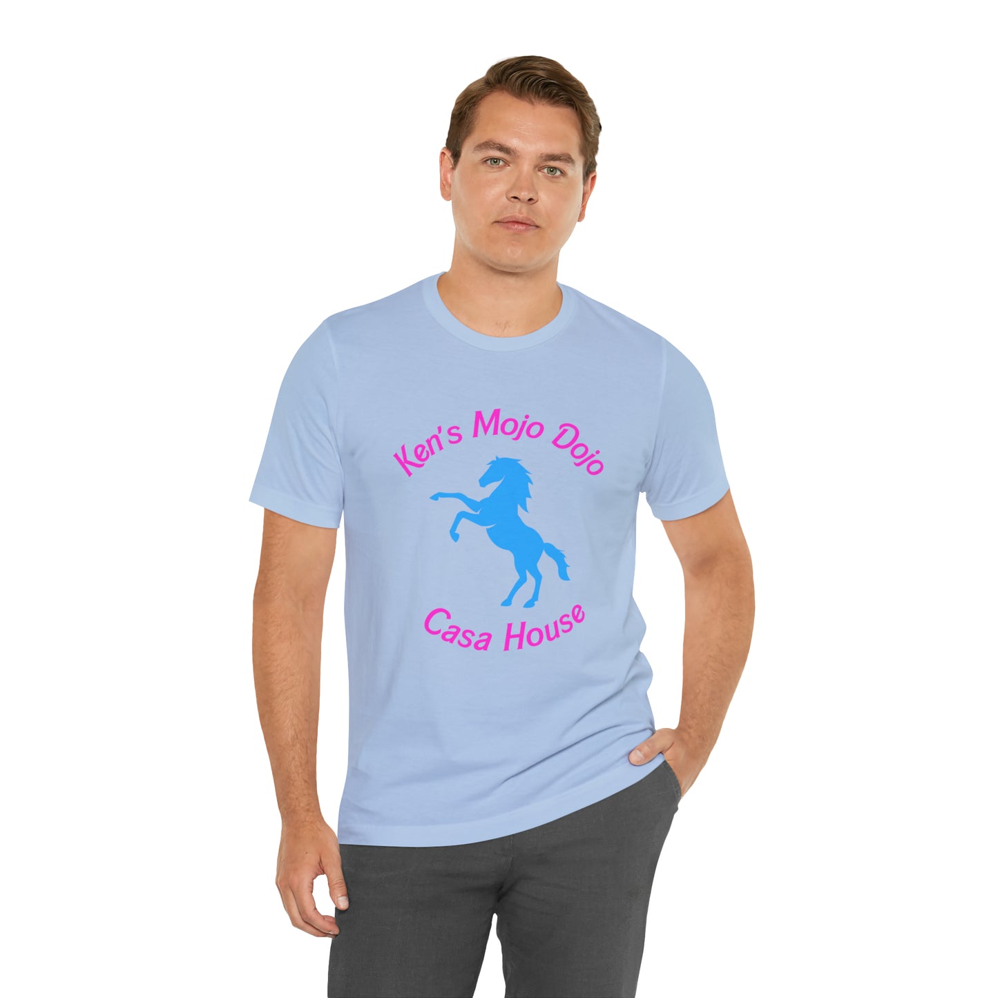 Neon Pink and Blue: Ken's Mojo Dojo Casa House, Unisex Jersey Short Sleeve Tee
